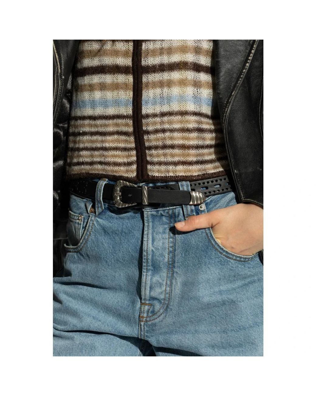 Etro Black Ledergürtel Mit Durchbrucharbeiten