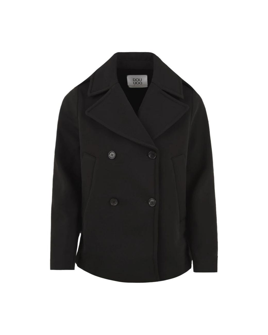 Douuod Woman Black Double-Breasted Coats