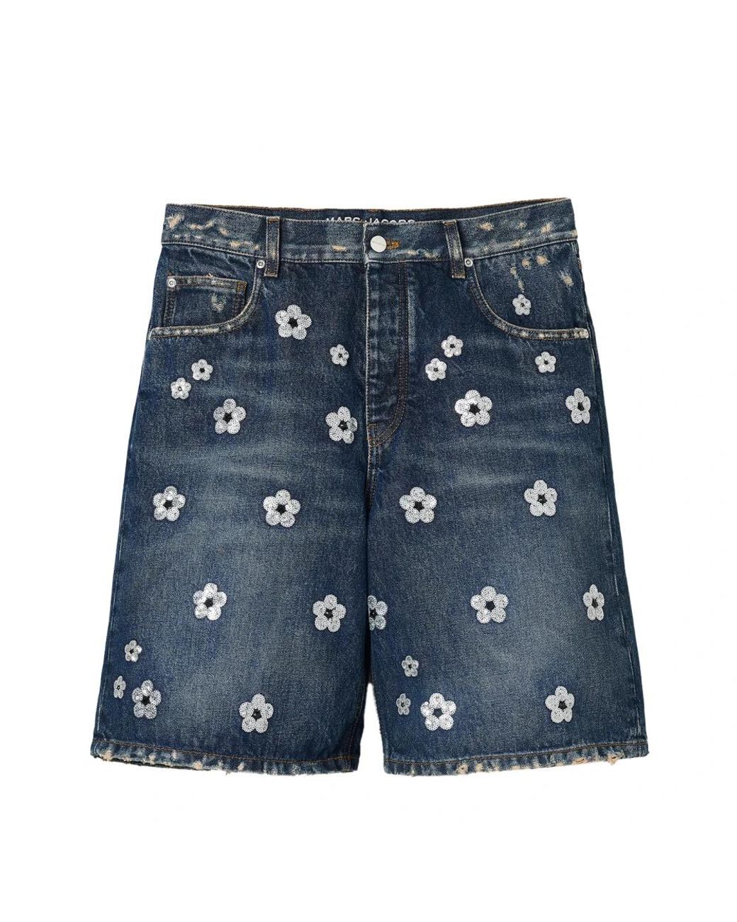 Marc Jacobs Korte Broeken ,Blauw ,Katoen Sequin Daisy Wide Leg Shorts in het Blue