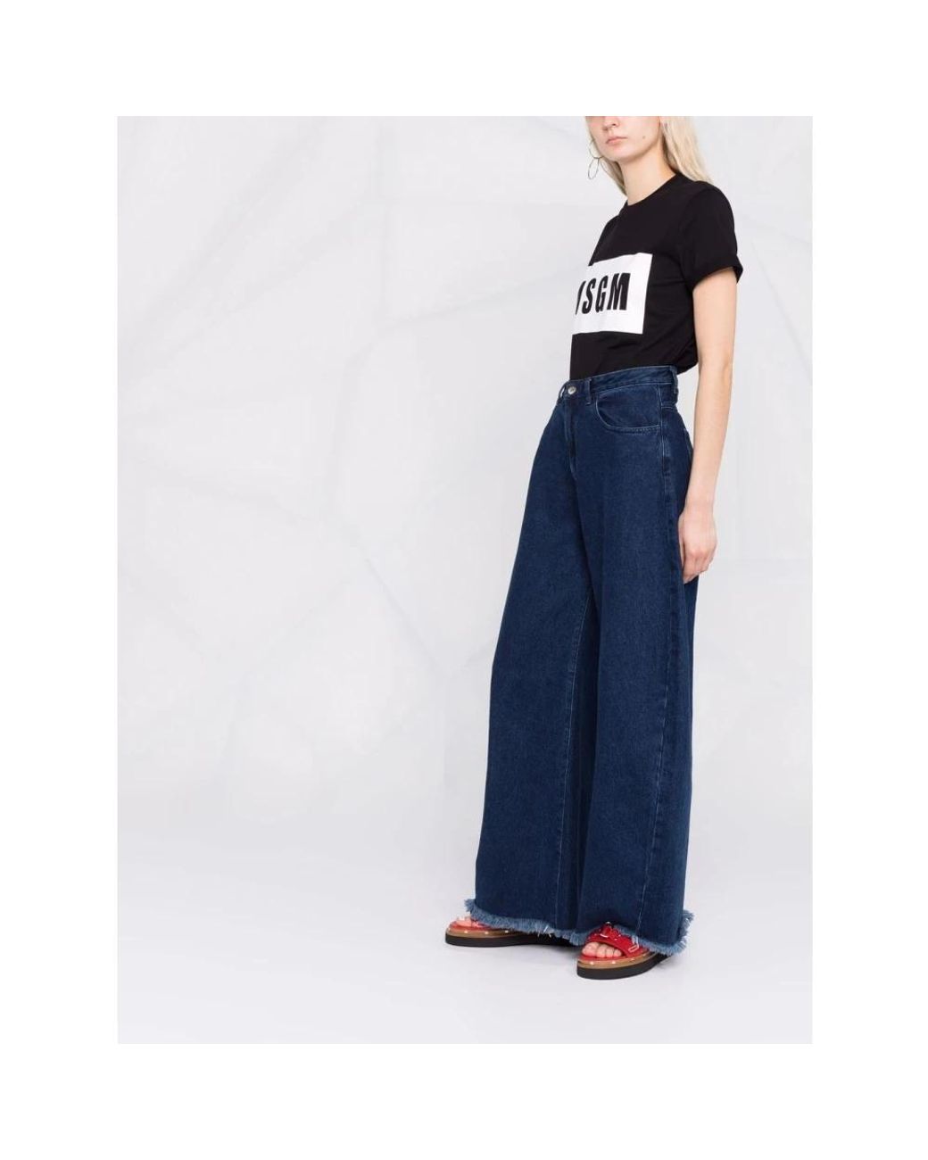 T-shirt nero con stampa logo di MSGM in Black