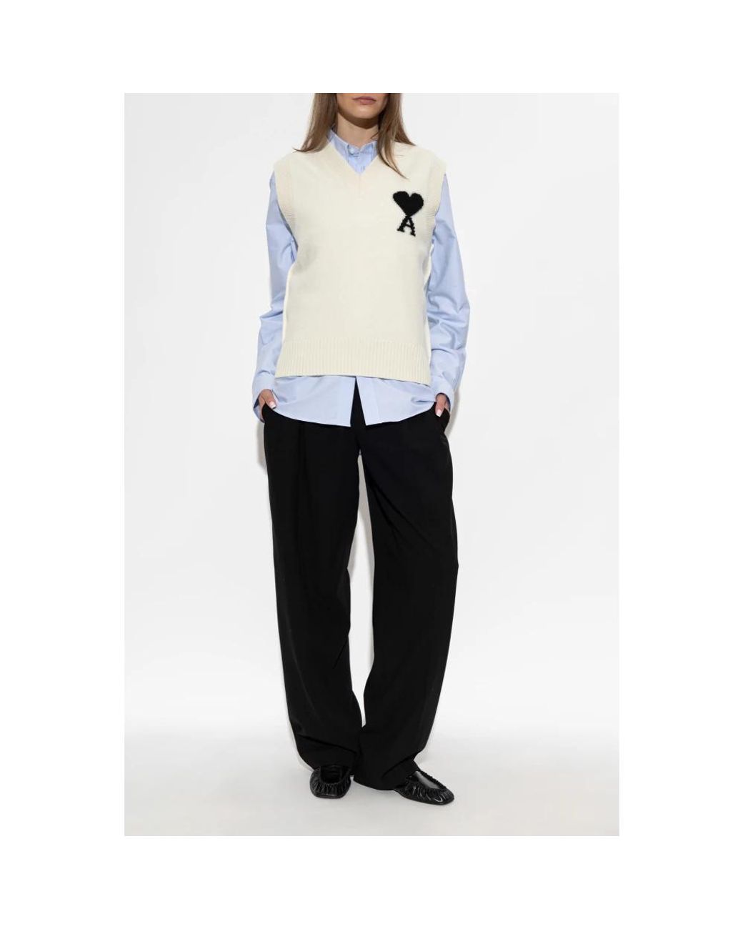 AMI White V-Neck Knitwear