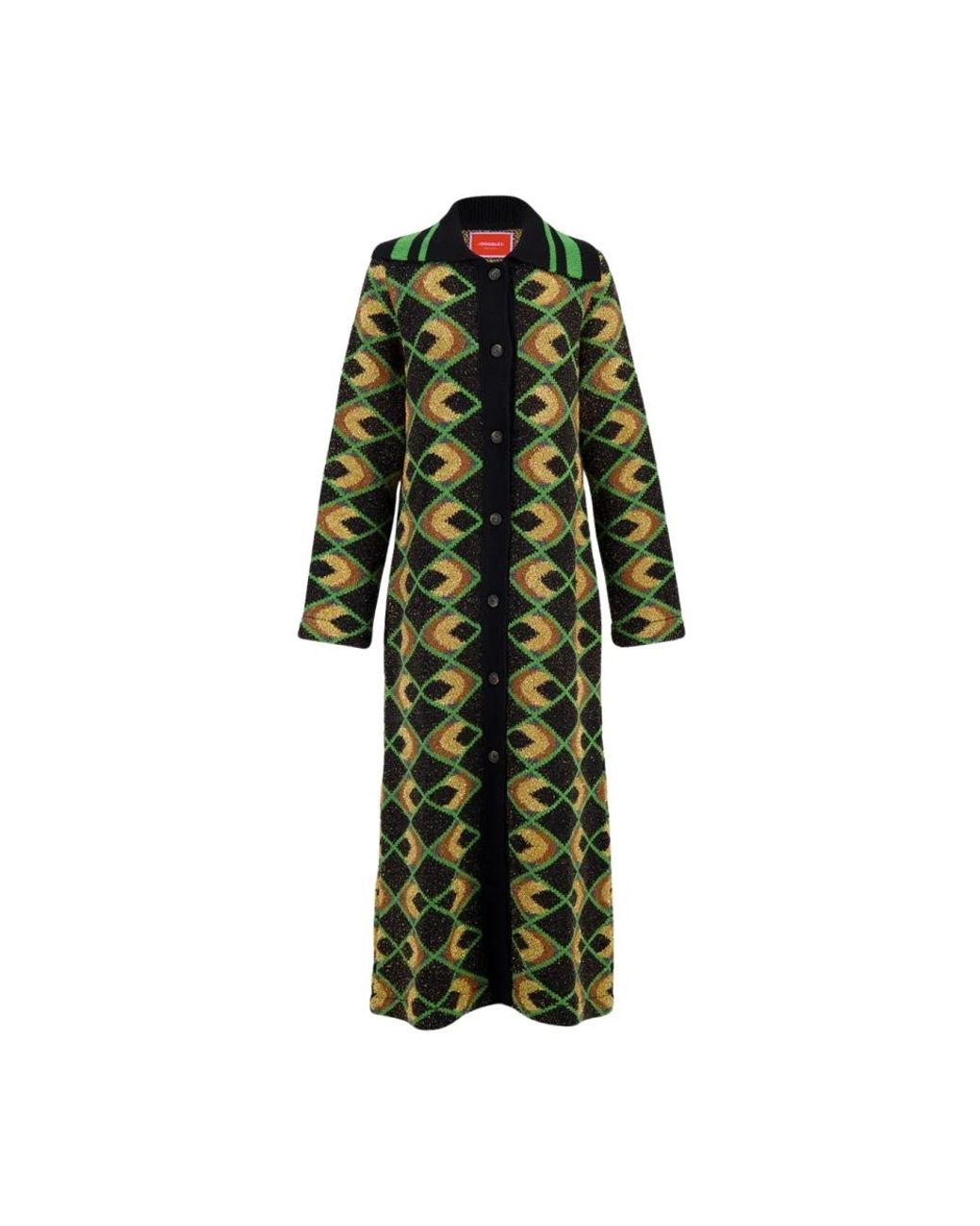 LaDoubleJ Truien & Vesten ,Veelkleurig ,Wol Geometrisch Print Maxi Jas in het Green