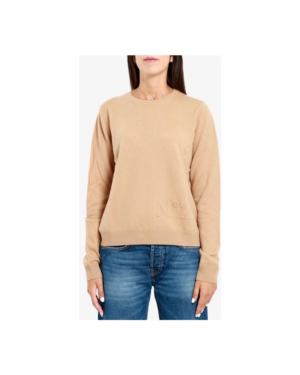 N°21 Natural Einfarbiger Pullover mit Langen Ärmeln
