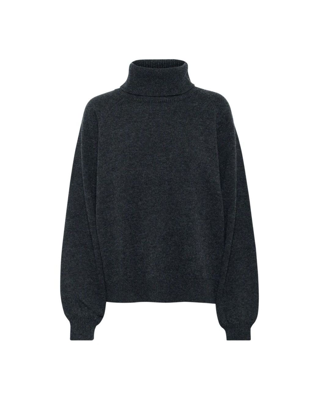 Gestuz Truien & Vesten ,Grijs ,Wol Zachte Wol Rollneck Trui Diep Grafiet in het Black