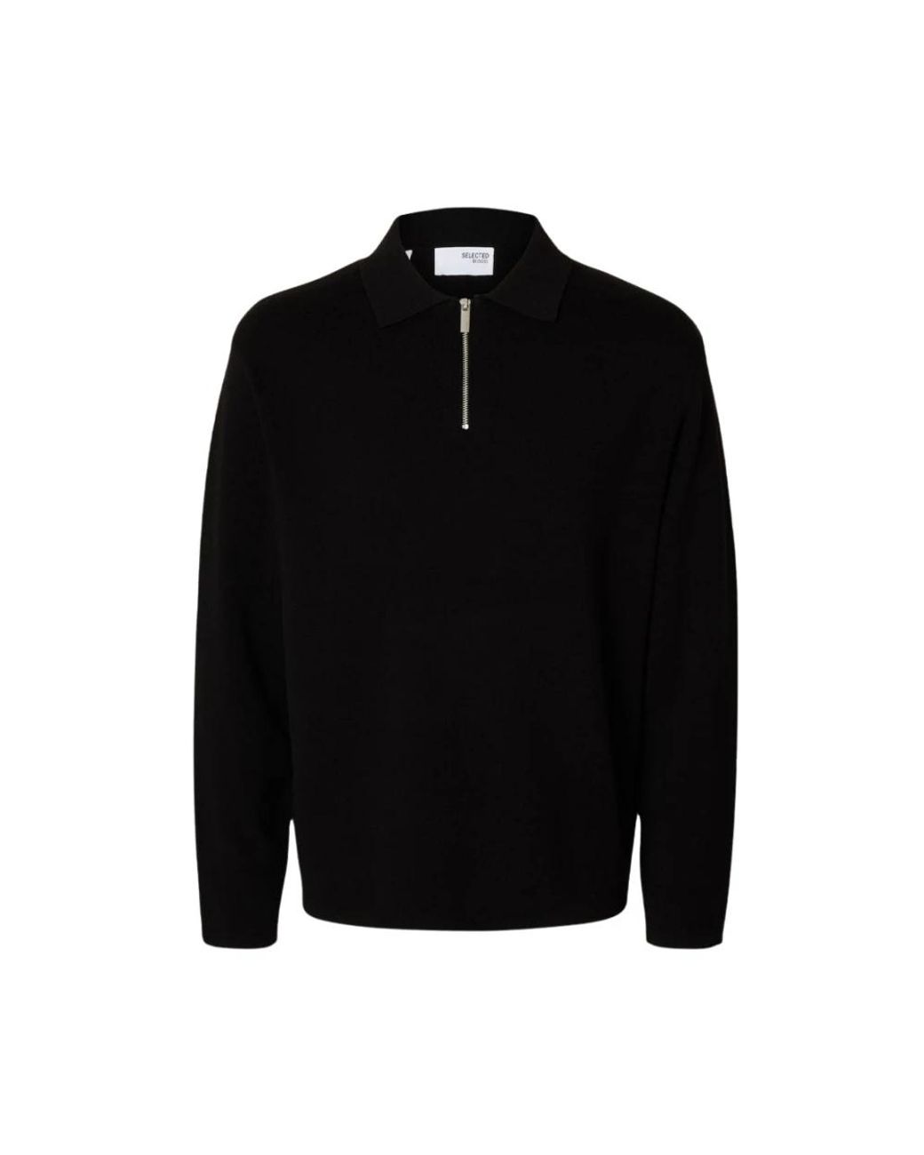 SELECTED Tops ,Zwart ,Teller Half-Zip Polo in het Black voor heren
