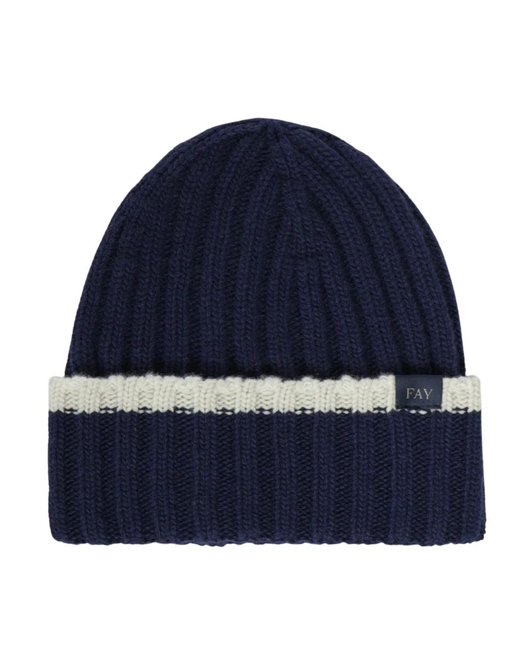 Fay Ribbed Beanie in het Blue voor heren
