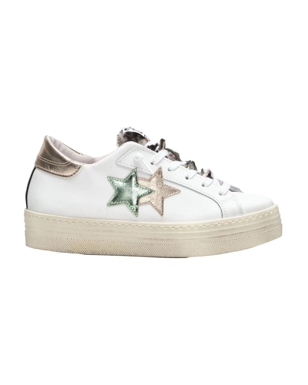 2 Star Schoenen ,Wit ,Leer Witte Leren Platformsneakers Voor in het White