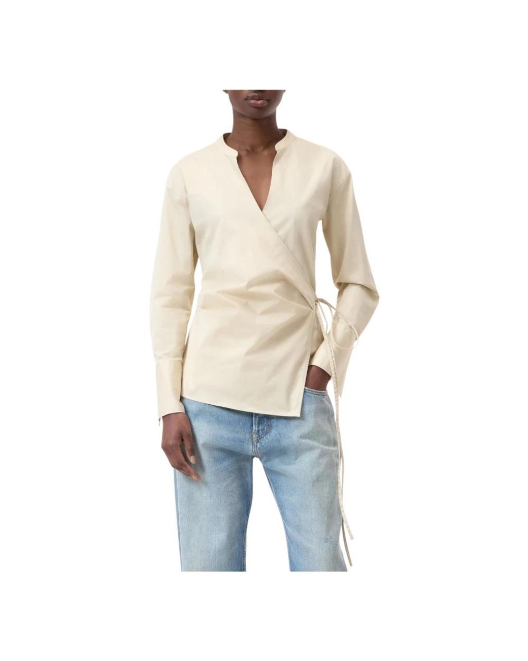 Long Sleeve Tops Closed de color Natural