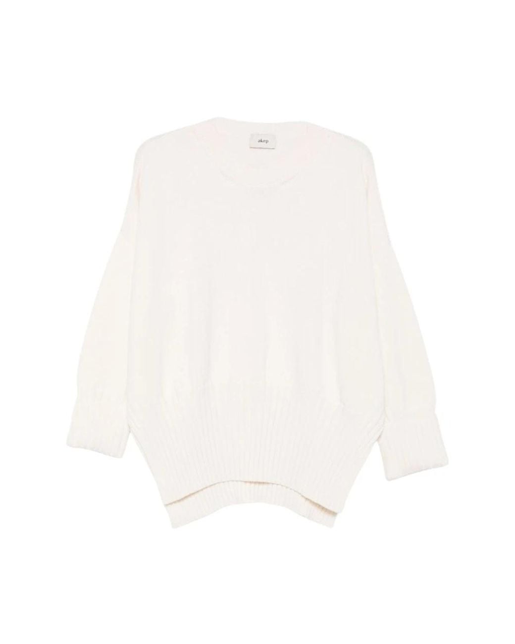 Akep White Pullover Mit Aufgesetzten Bündchen