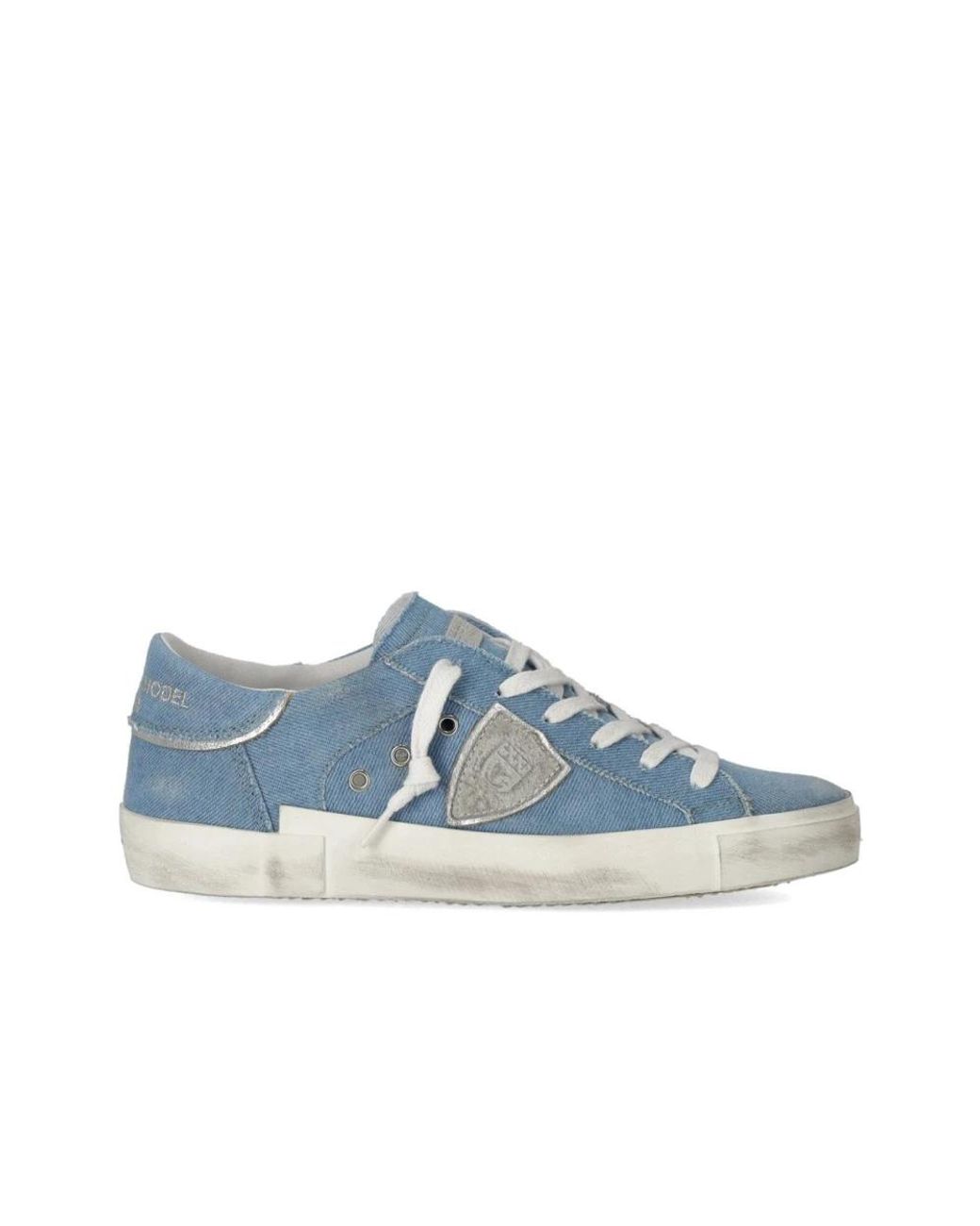 Philippe Model Schoenen ,Blauw ,Denim Denim Bluette Lage Sneaker Met Logo