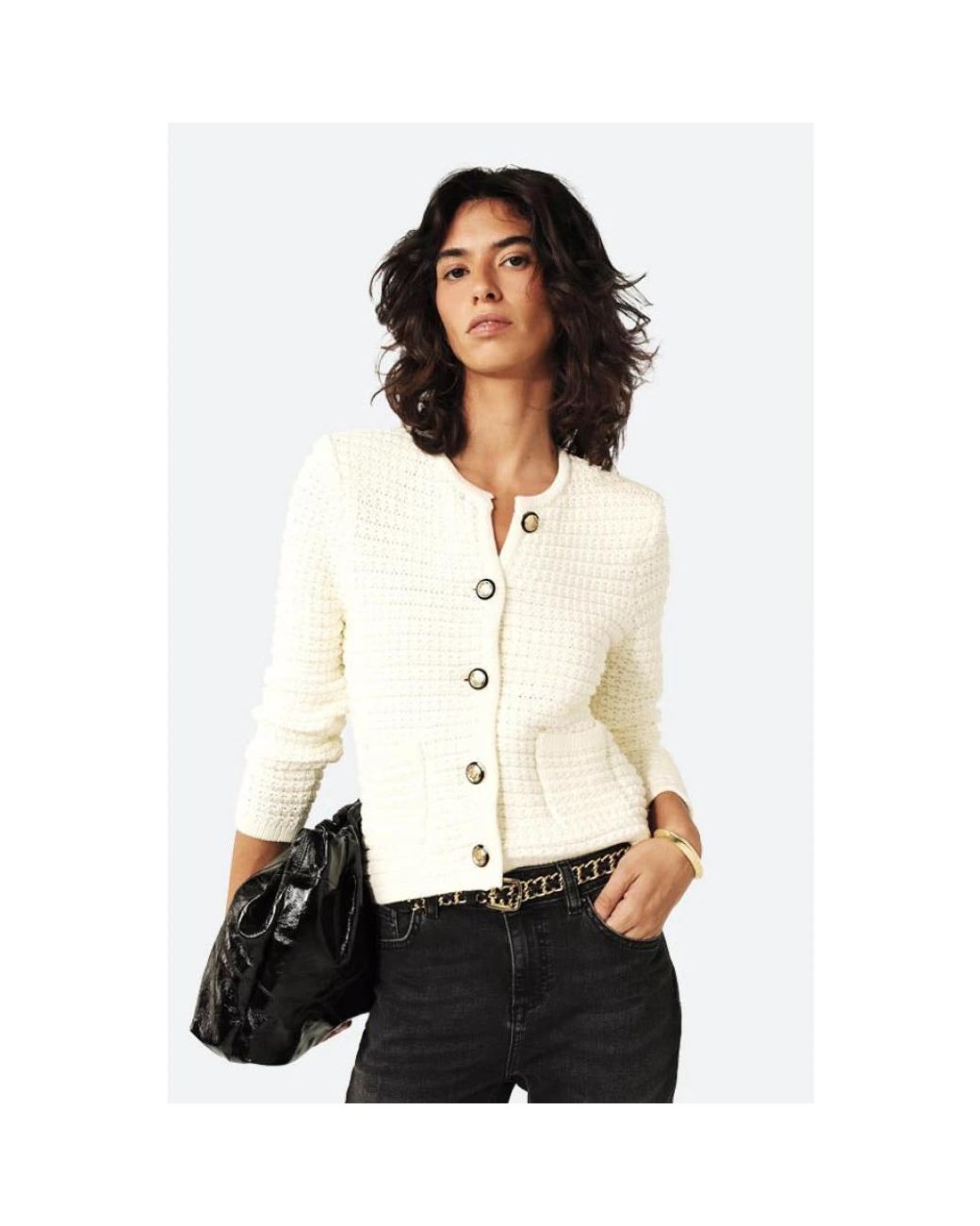 Ba&sh Truien & Vesten ,Wit ,Katoen Elegante Ottoman Gebreide Vest in het White