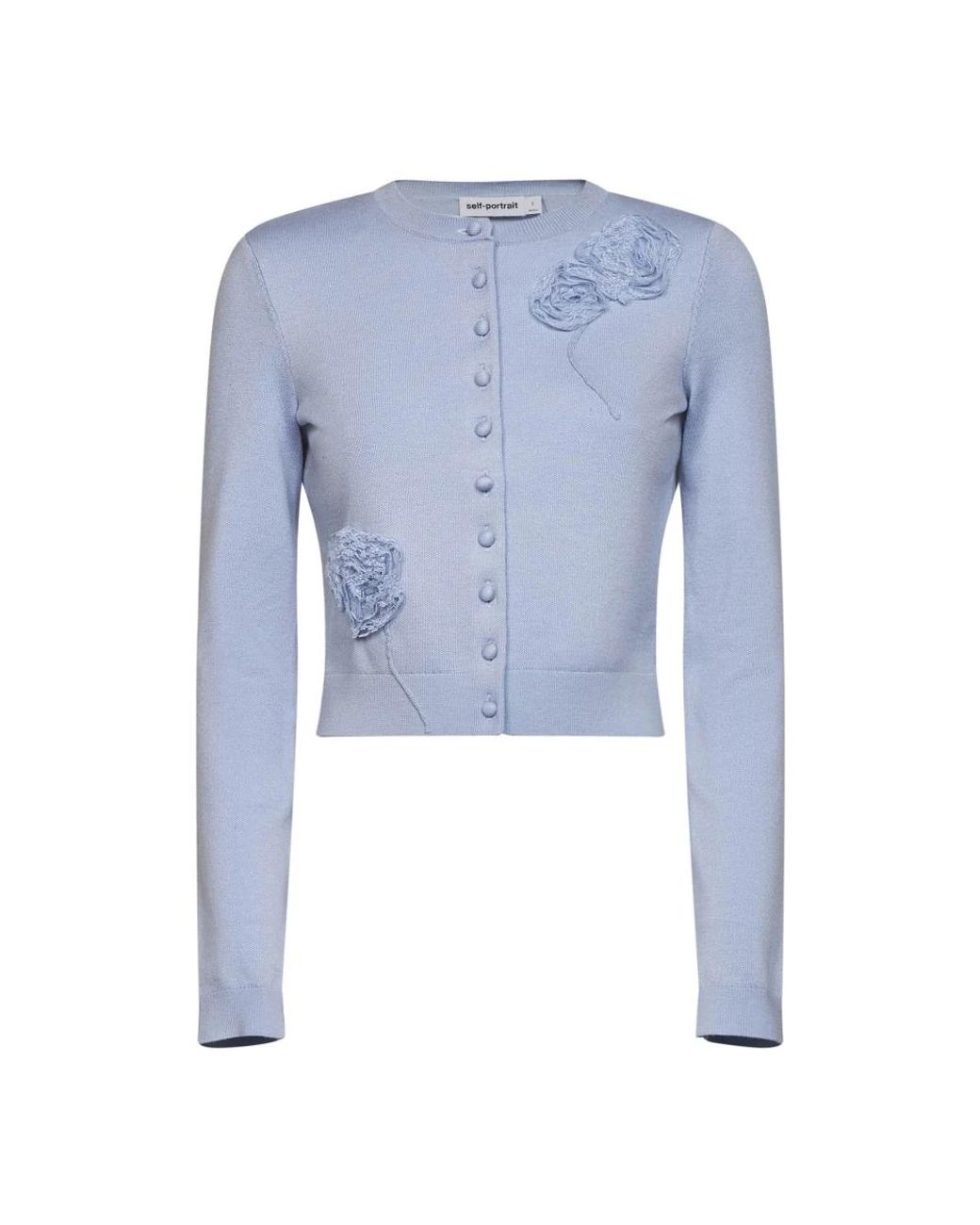 Self-Portrait Bloemen Gebreide Cardigan in het Blue