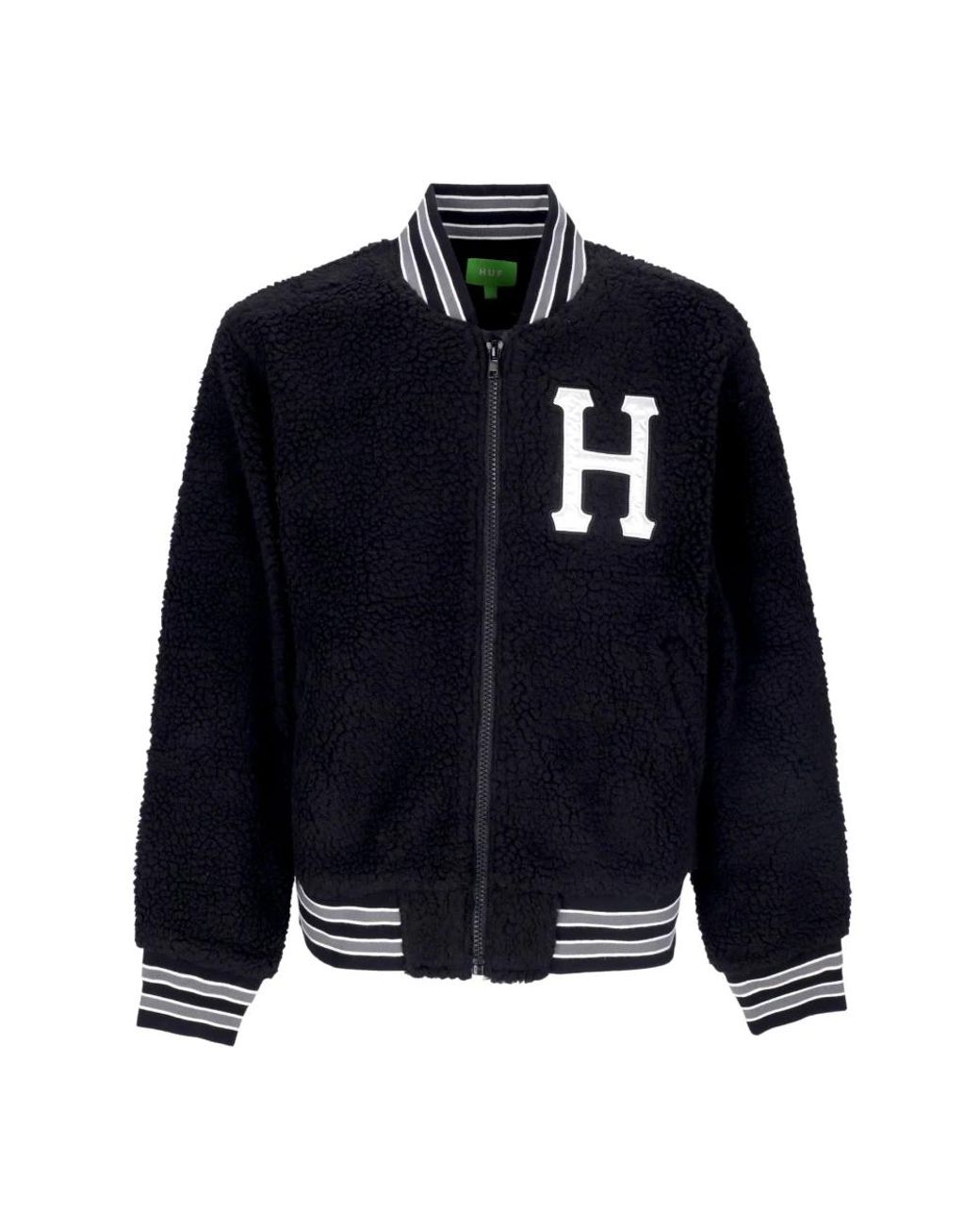 Huf Jassen ,Zwart ,Polyester Zwarte Sherpa Varsity Jack Met Rits in het Blue voor heren