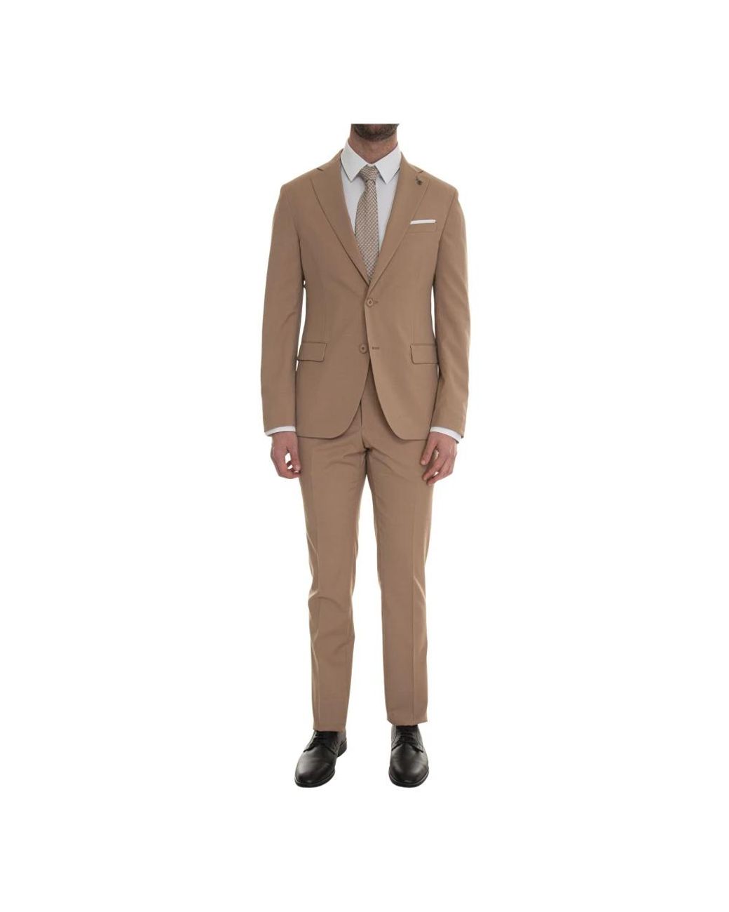 Paoloni Brown Single Breasted Suits for men