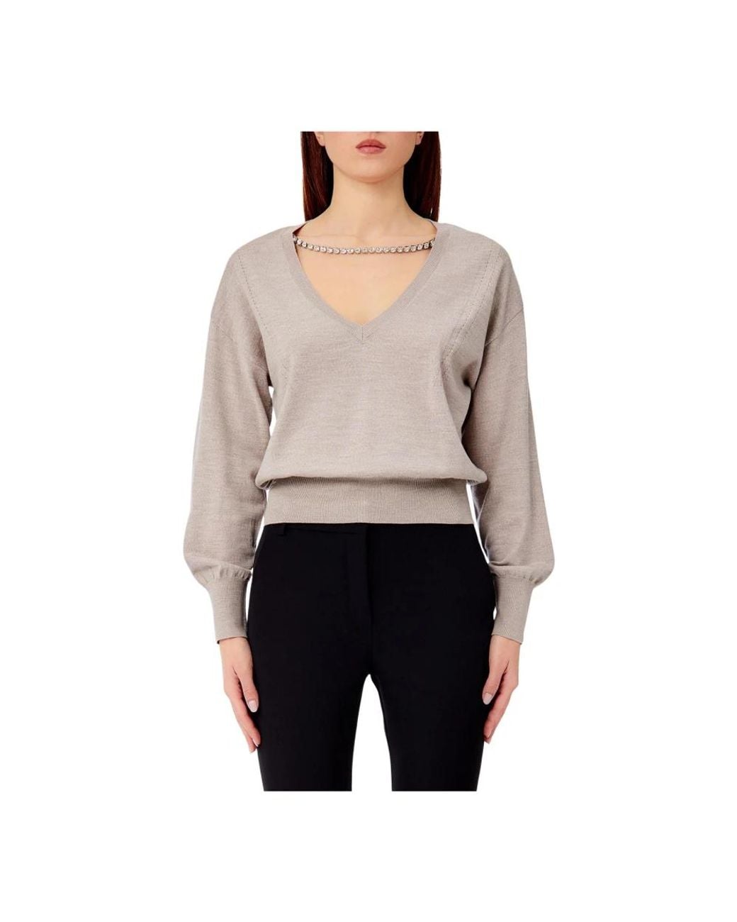Liu Jo Gray V-Neck Knitwear