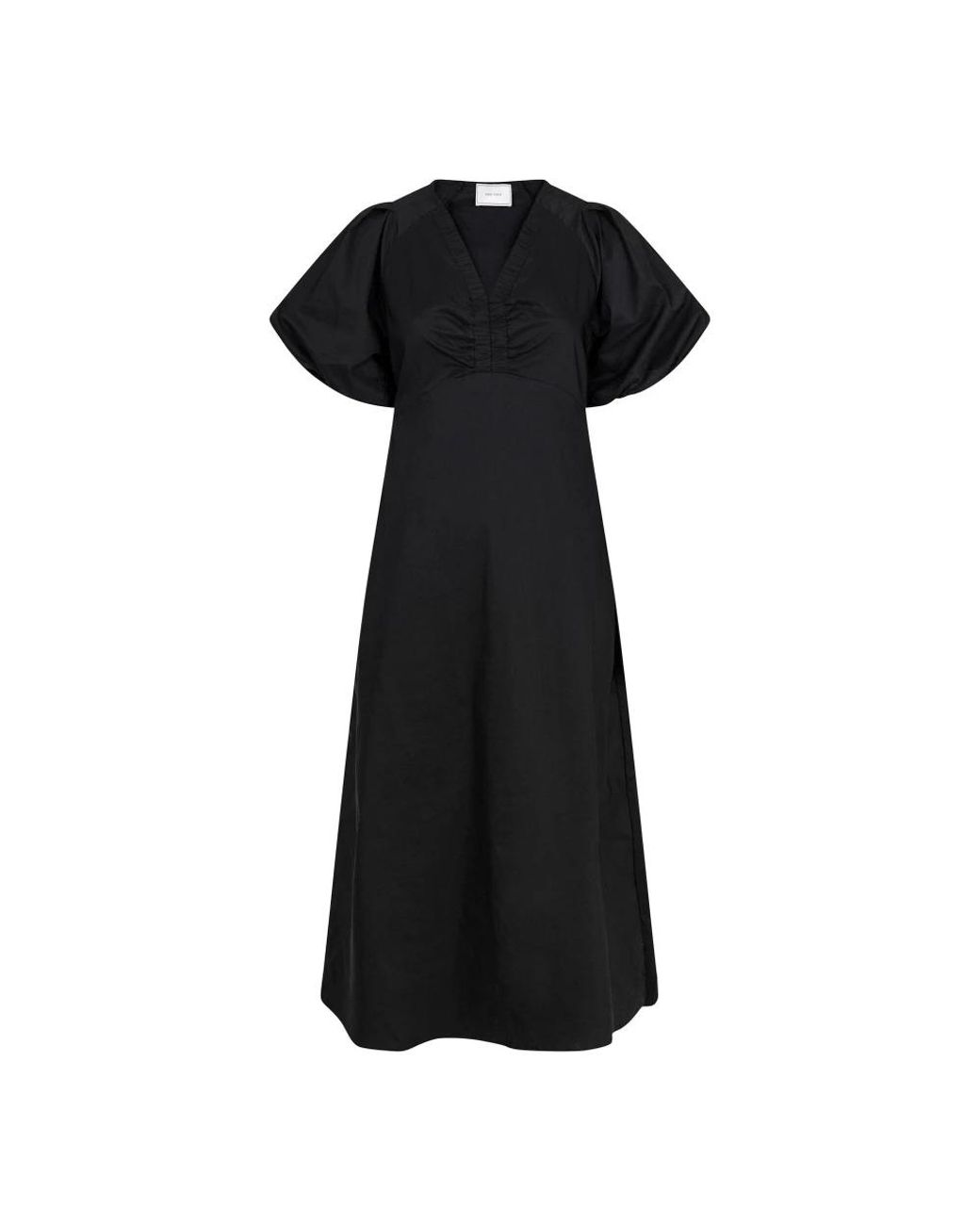 Neo Noir Kleedjes ,Zwart ,Katoen Illana Zwarte Poplin Jurk Met Gedrapeerde Details in het Black