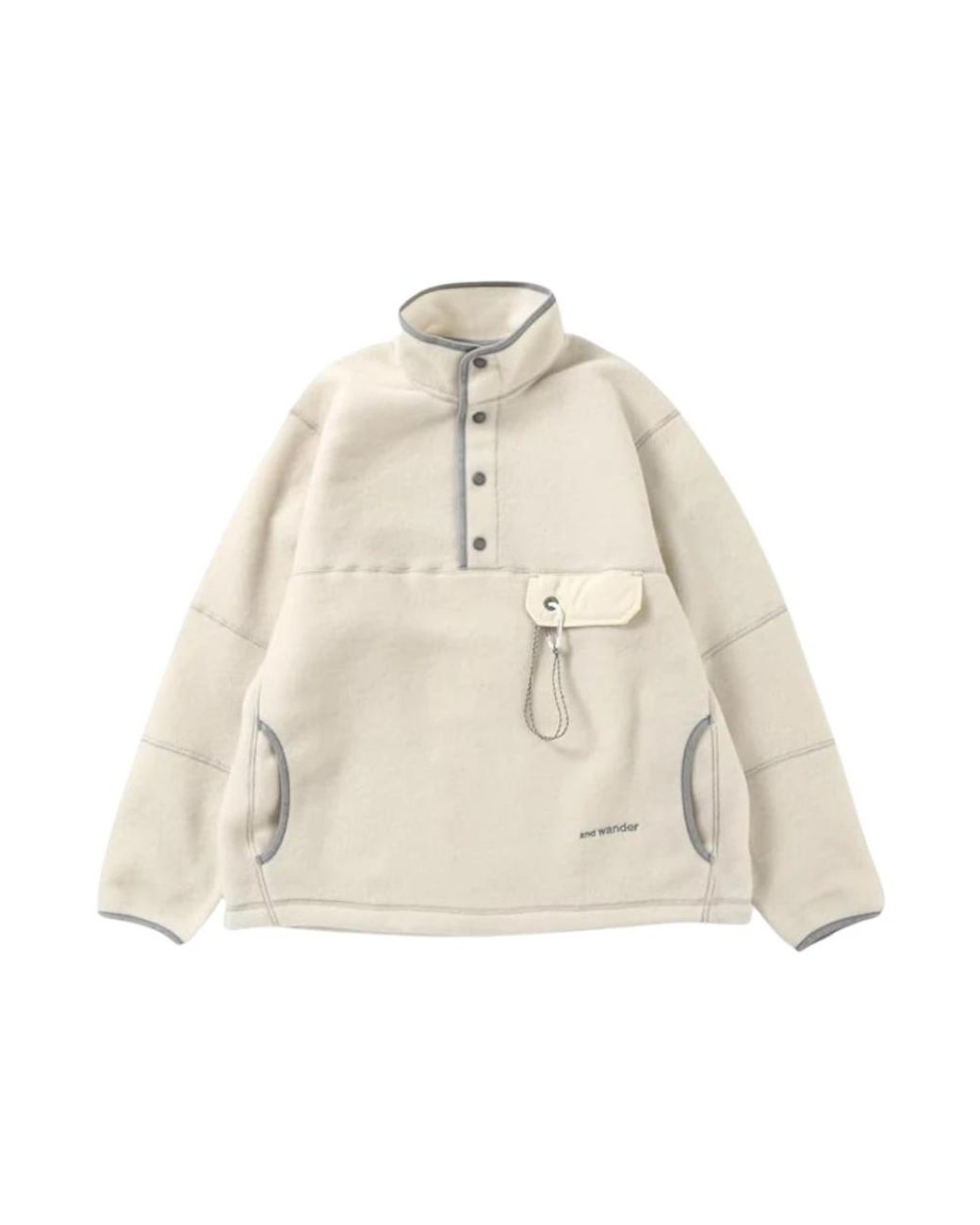 And Wander Truien & Vesten ,Wit ,Wol Fleece Trui Met Drukknoopsluiting in het Natural voor heren