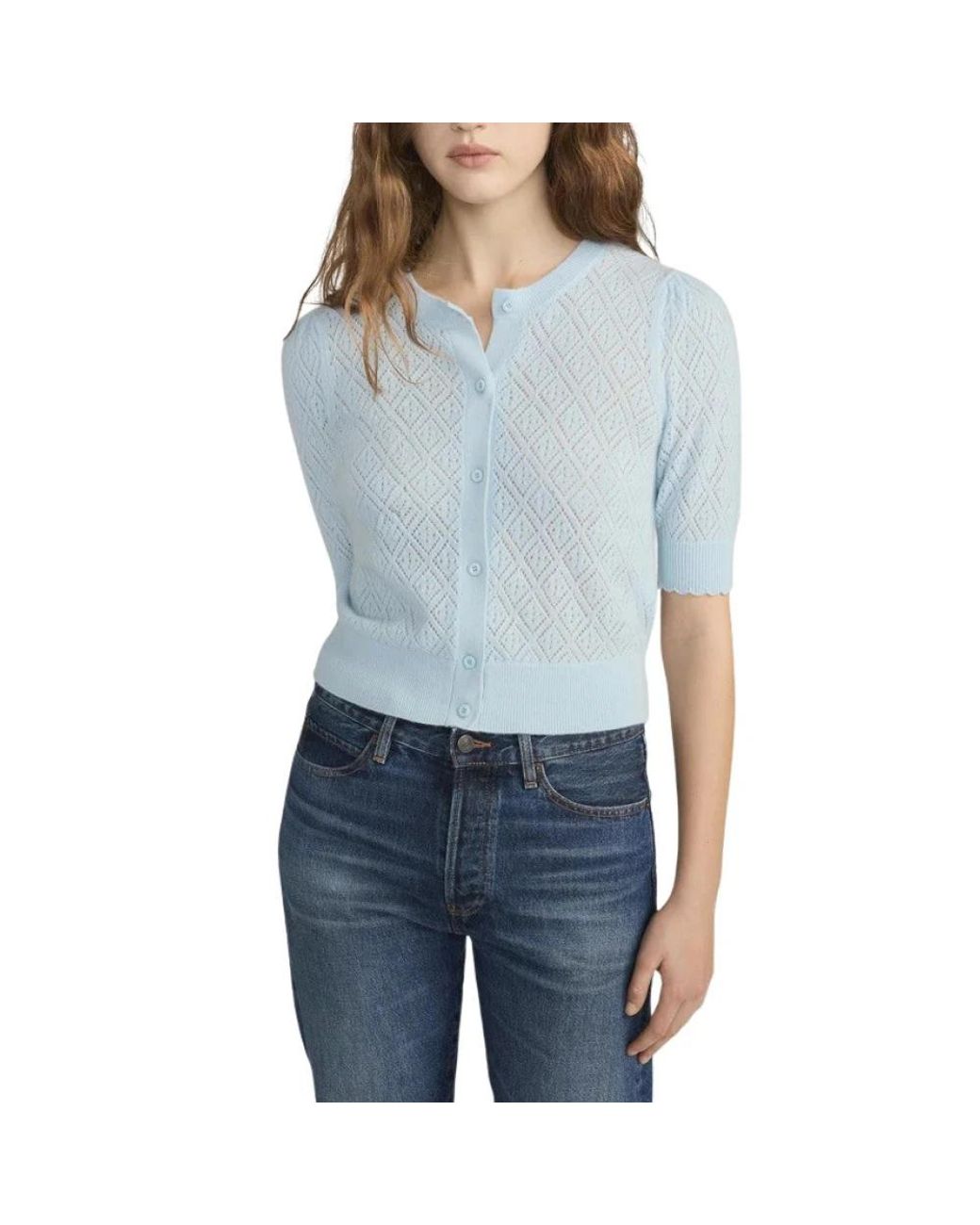 FRAME Blue Delicate Cashmere Short Sleeve Cardigan