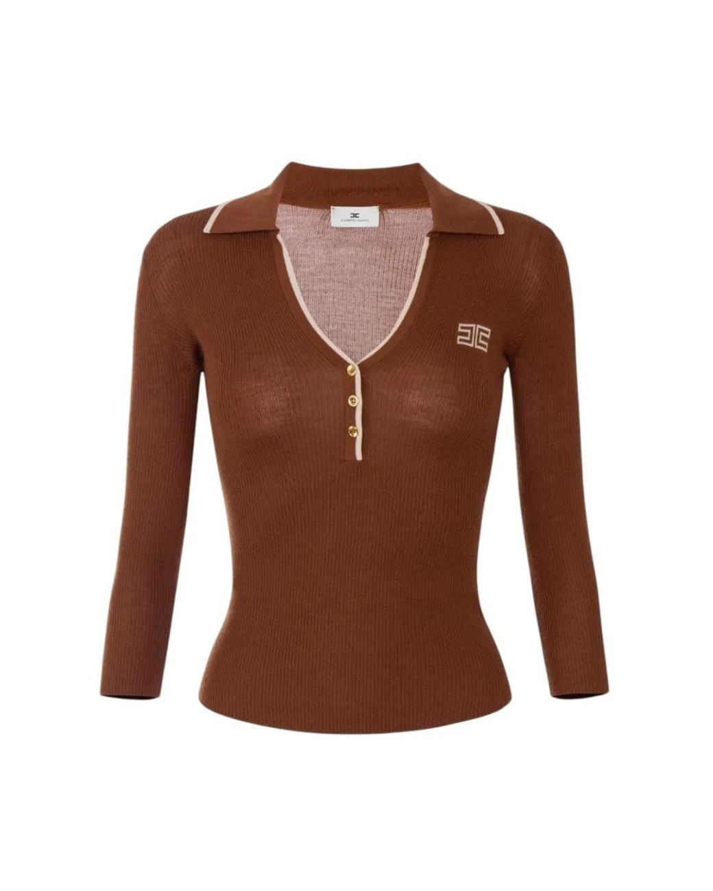 Elisabetta Franchi Brown V-Neck Knitwear