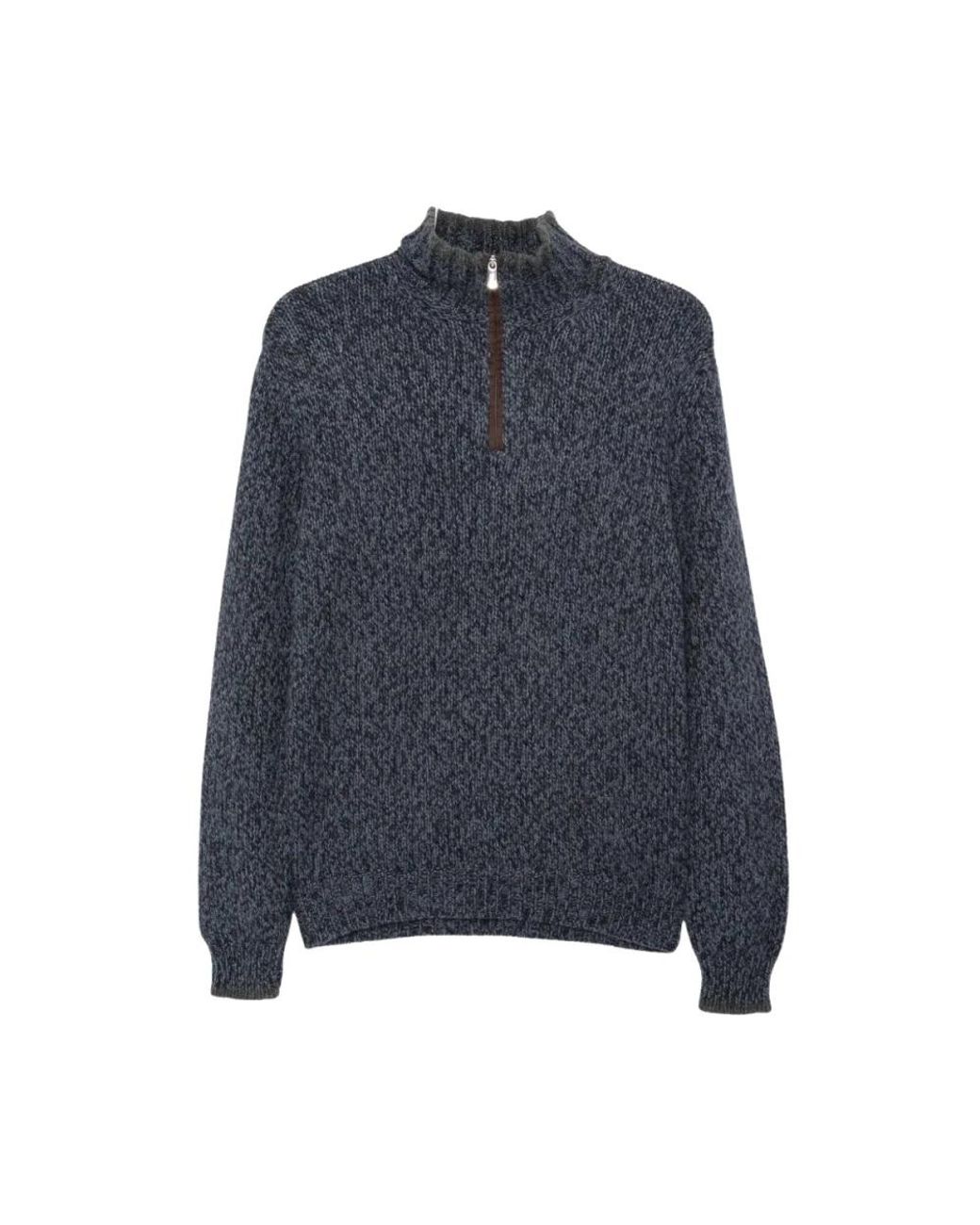 Fedeli Blue Round-Neck Knitwear for men