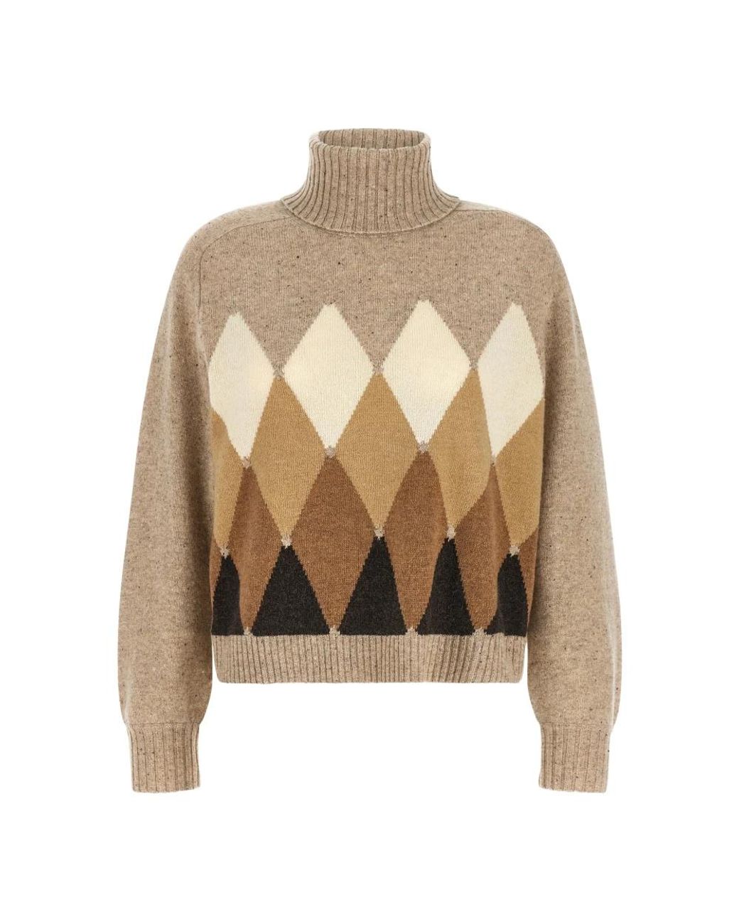 Ballantyne Natural Hochgeschlossener Pullover Mit Rauten-Intarsie