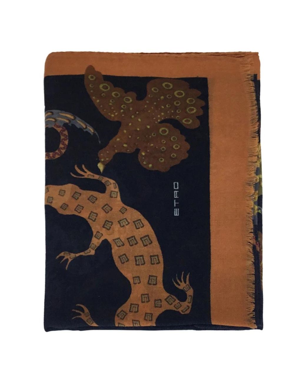 Etro Blue Bedruckter Schal Aus Wolle Und Kaschmir