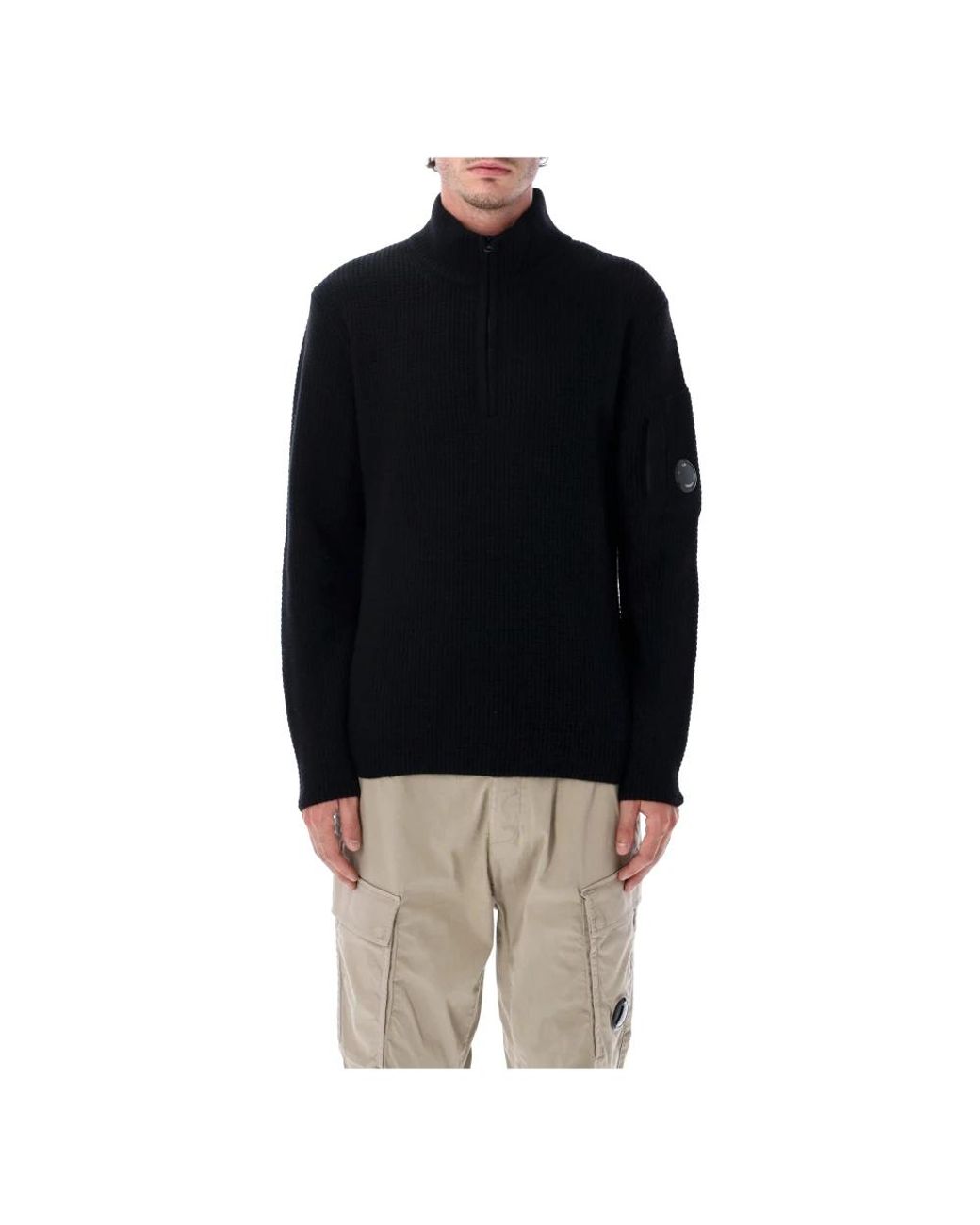 C P Company Truien & Vesten ,Zwart ,Wol Lambswool Grs Half Zip Sweater in het Black voor heren