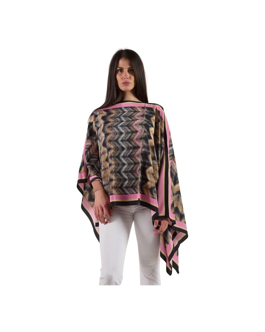 Missoni Jassen ,Veelkleurig ,Zijden Fantasie Patroon Poncho in het Brown