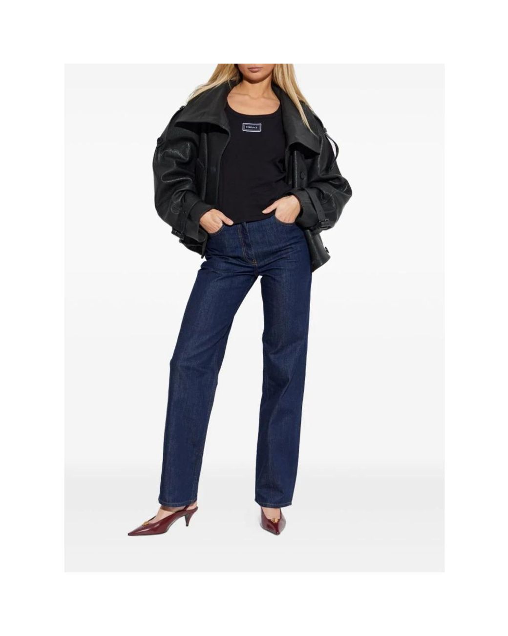 Versace Tops ,Zwart ,Katoen 90S Vintage Logo Ribbed Tank Top in het Black