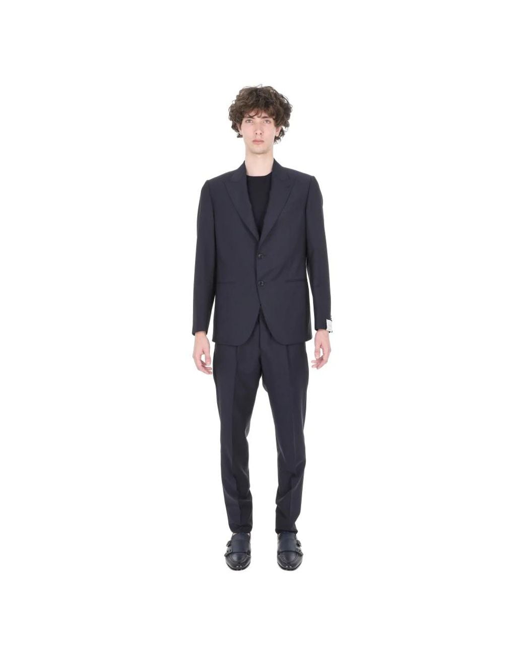 Caruso Blue Single Breasted Suits for men