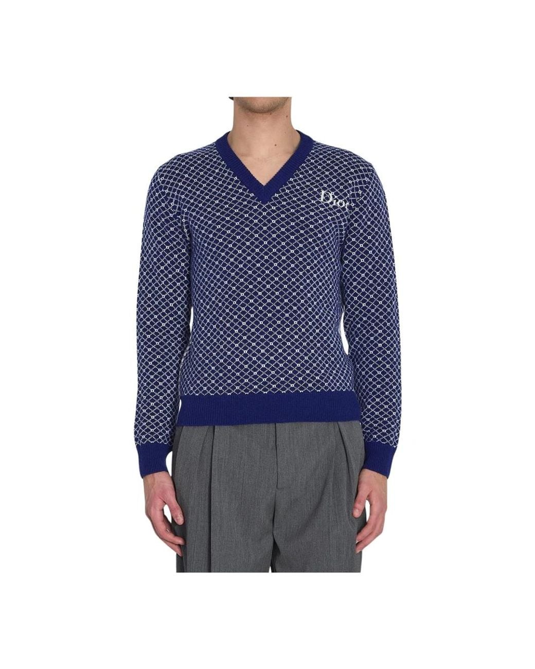 Dior Blue V-Neck Knitwear for men