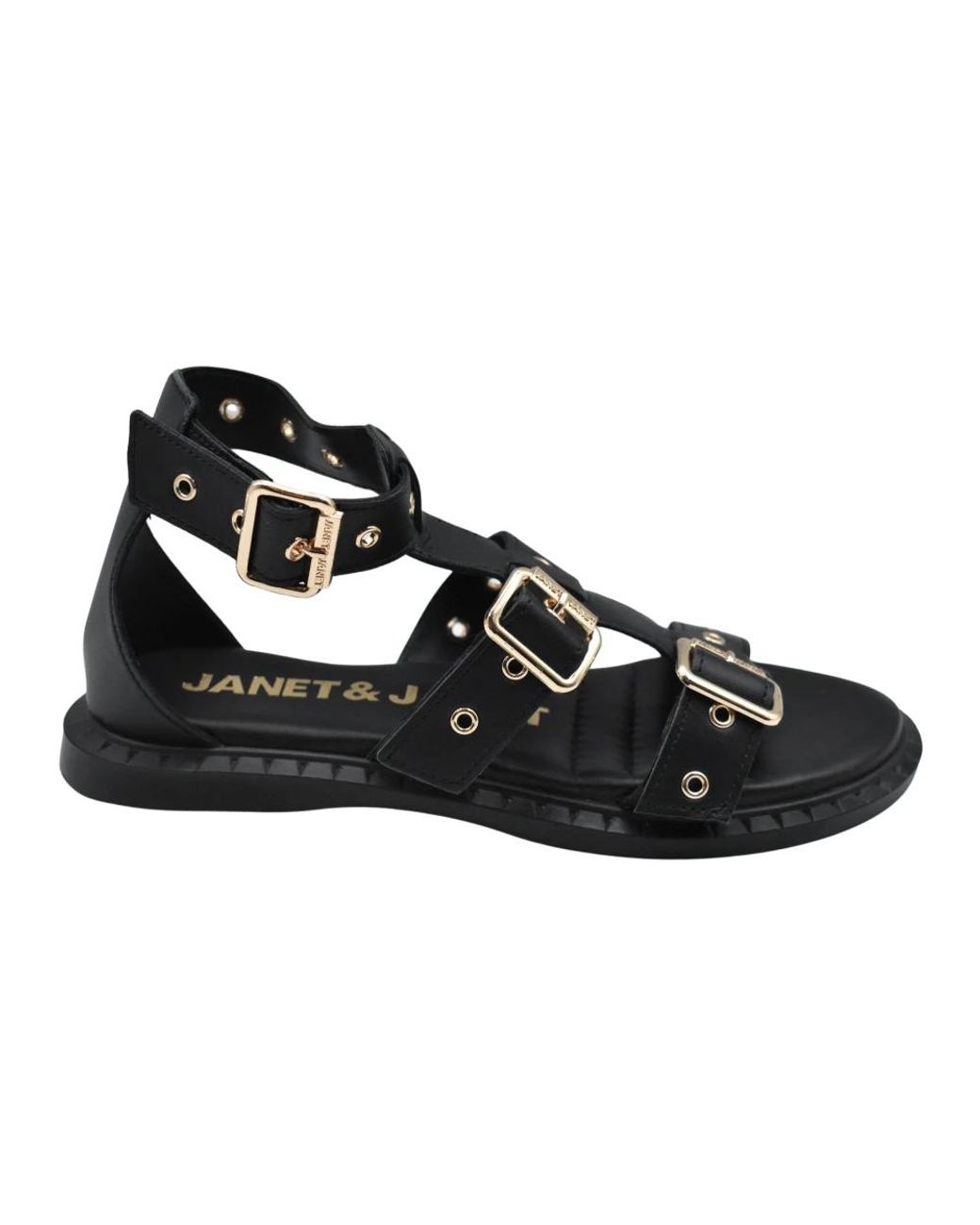 Janet & Janet Black Flat Sandals
