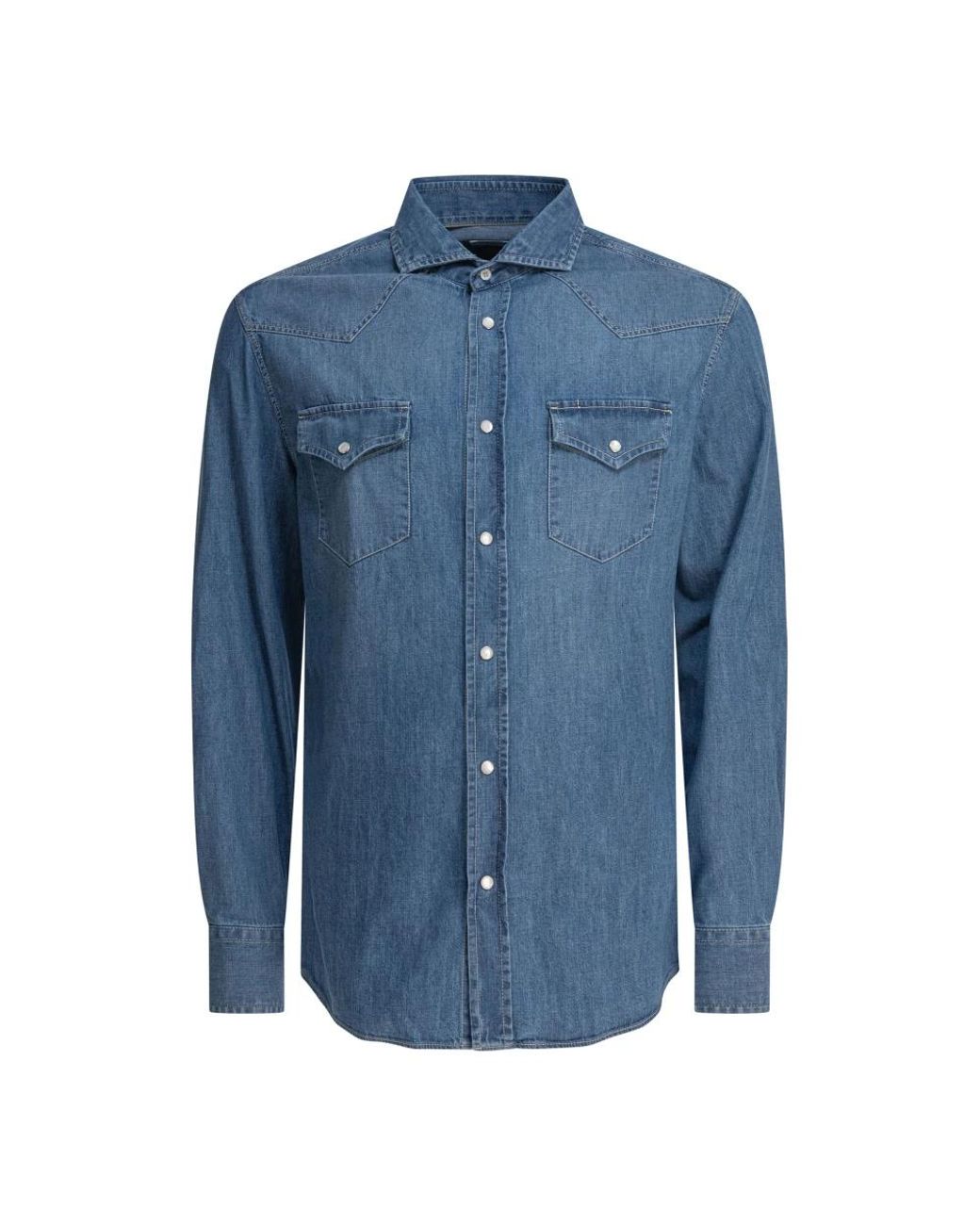 Brunello Cucinelli Blue Denim Shirts for men