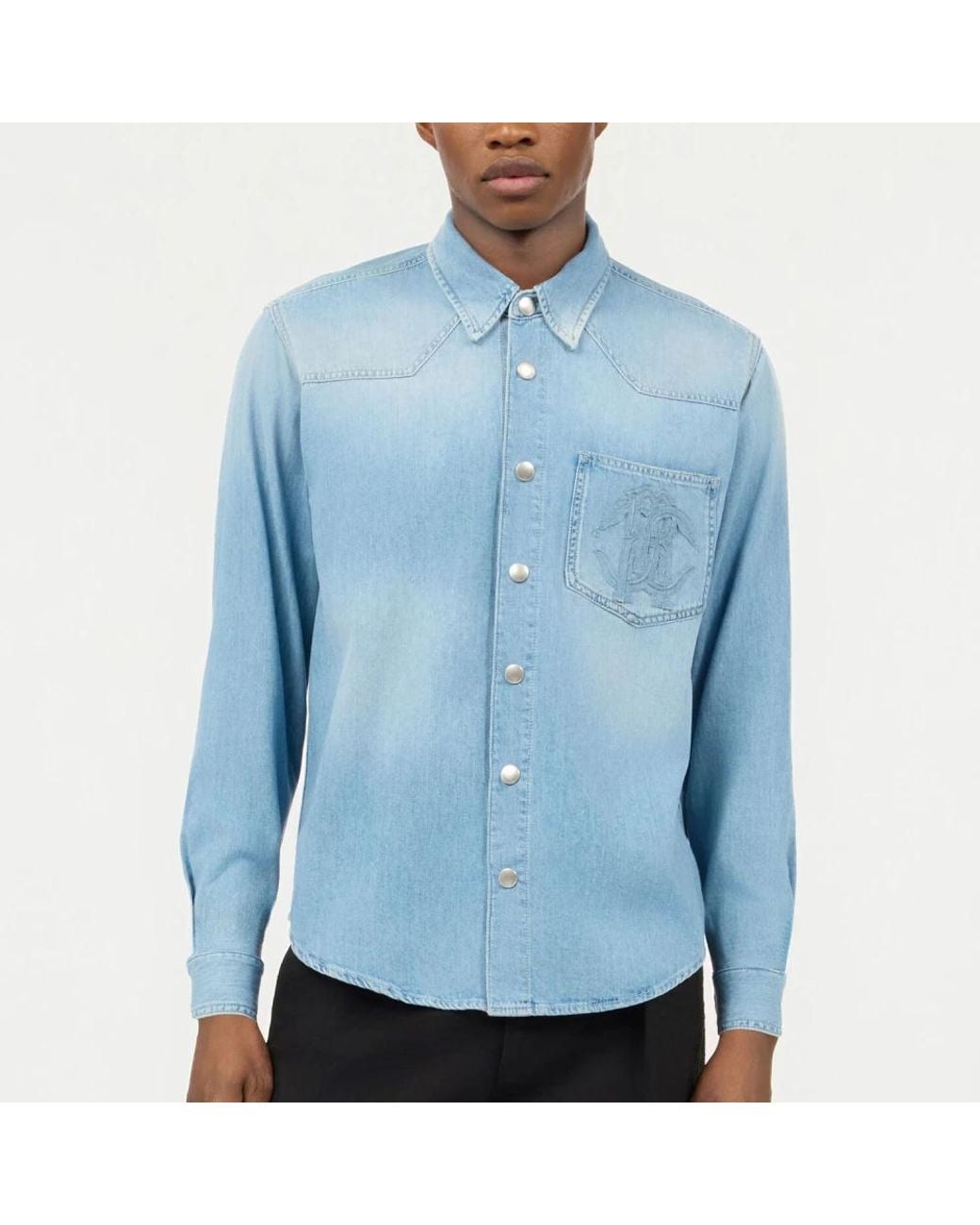 Roberto Cavalli Blue Denim Shirts for men