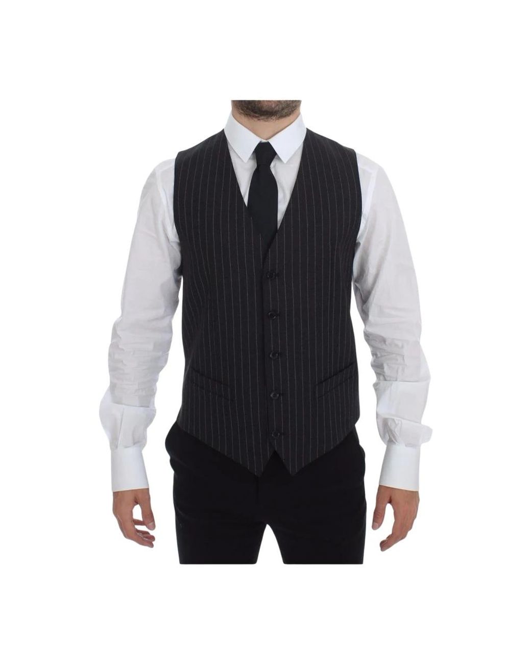 Dolce & Gabbana Kostuums ,Zwart ,Wol Grijze Gestreepte Formele Vest in het Black voor heren