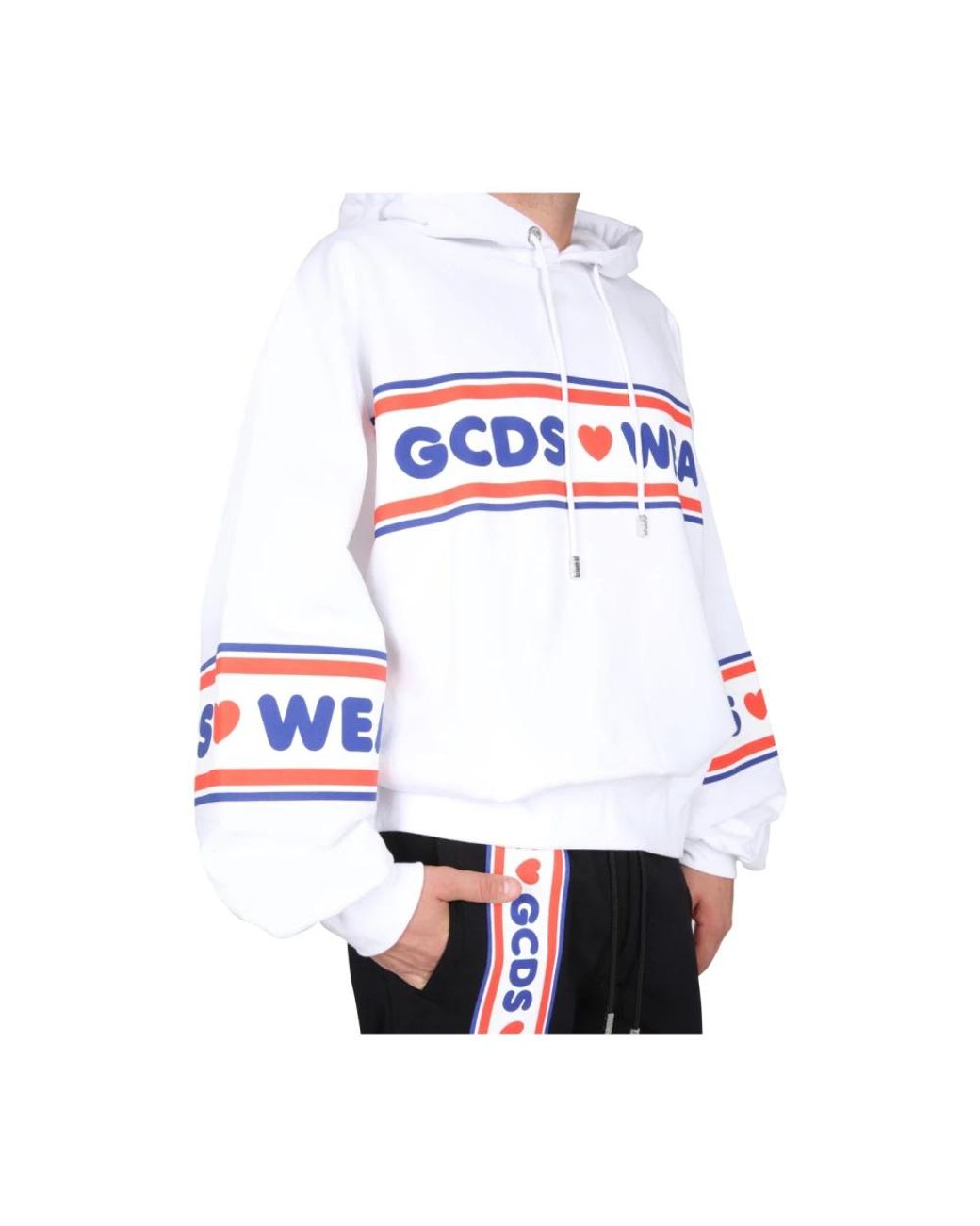 Gcds White Logo Hooded Sweatshirt for men