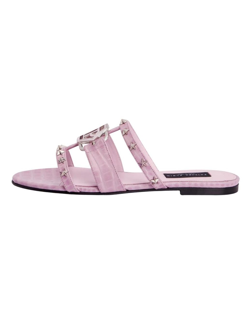 Philipp Plein Schoenen ,Roze ,Leer Cocco Print Slides Stars Hexagon in het Pink