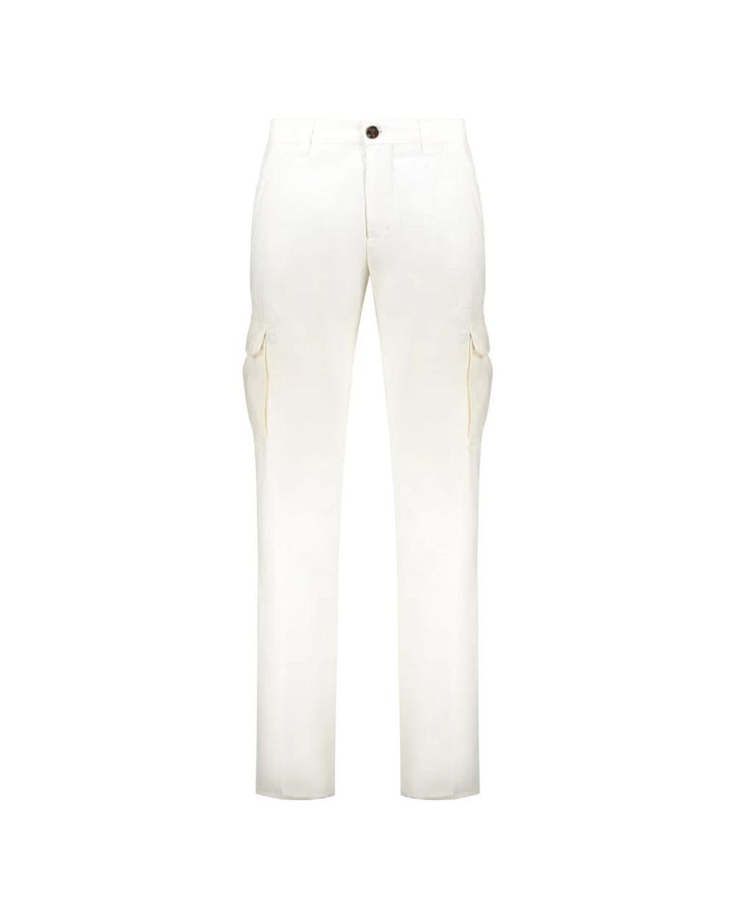 Moorer White Straight Trousers for men