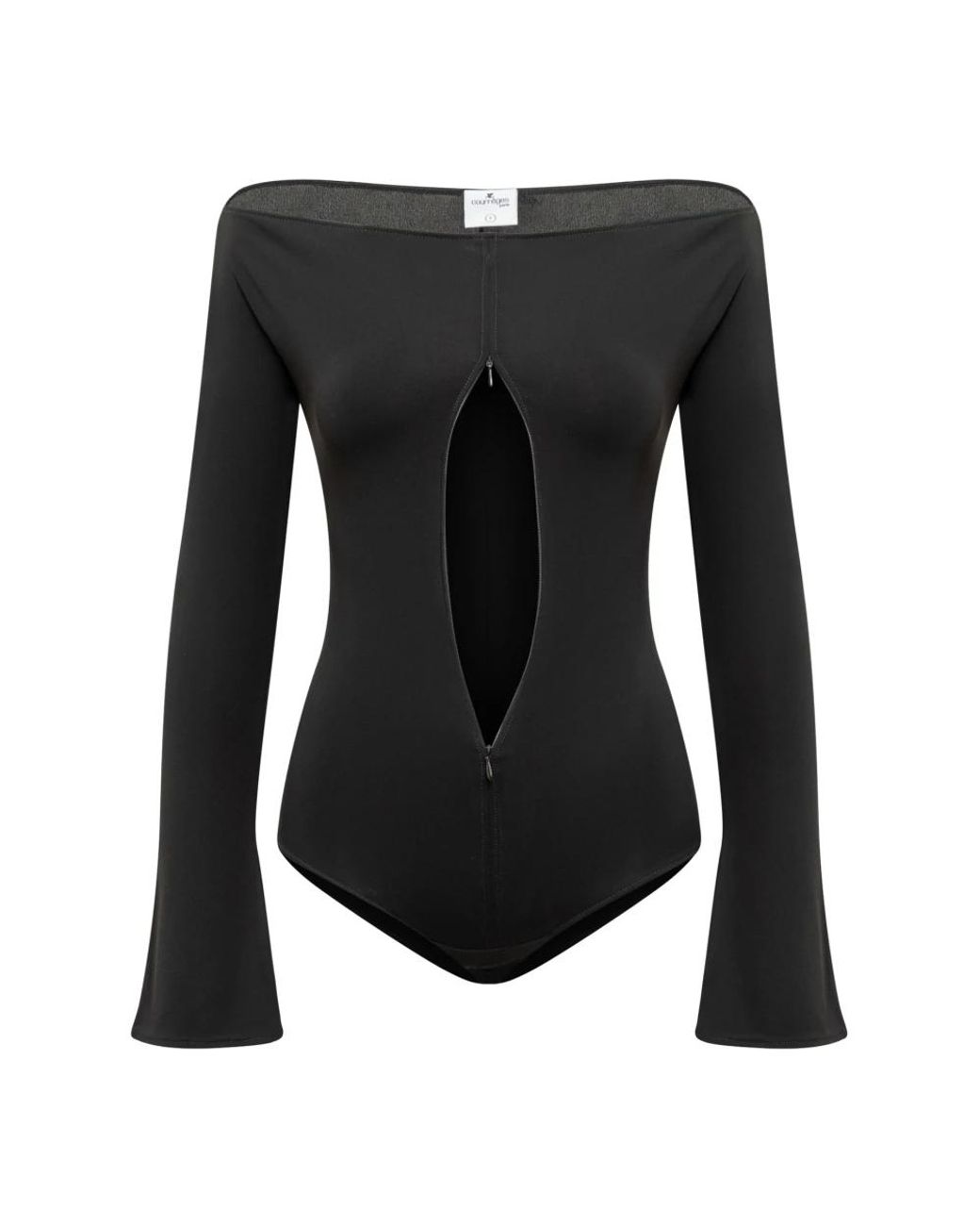 Courreges Tops ,Zwart ,Drop Bodysuit Van Crêpe Jersey Met Rits in het Black