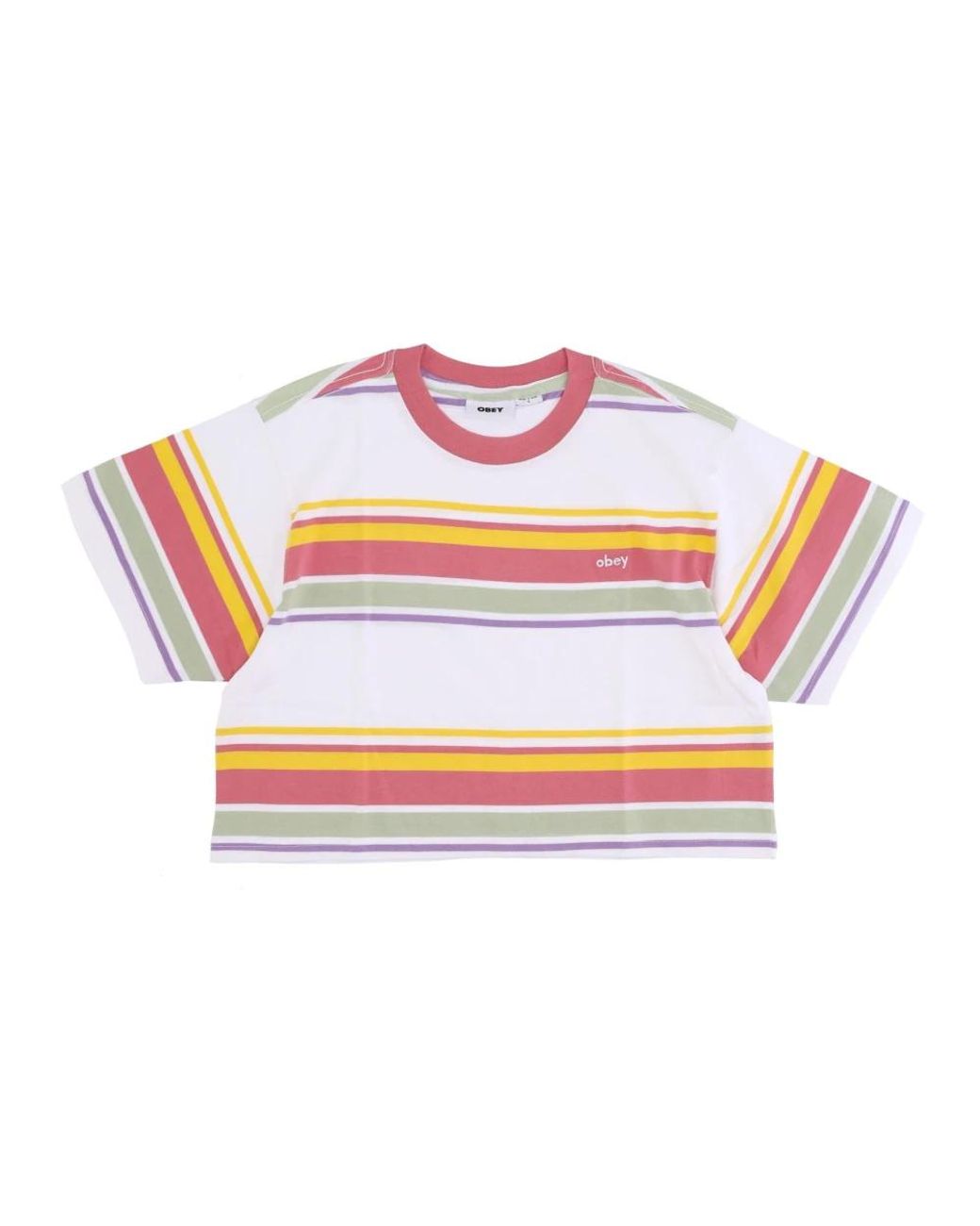 Obey Tops ,Veelkleurig ,Katoen Gestreepte June Cropped Tee Roze in het Pink