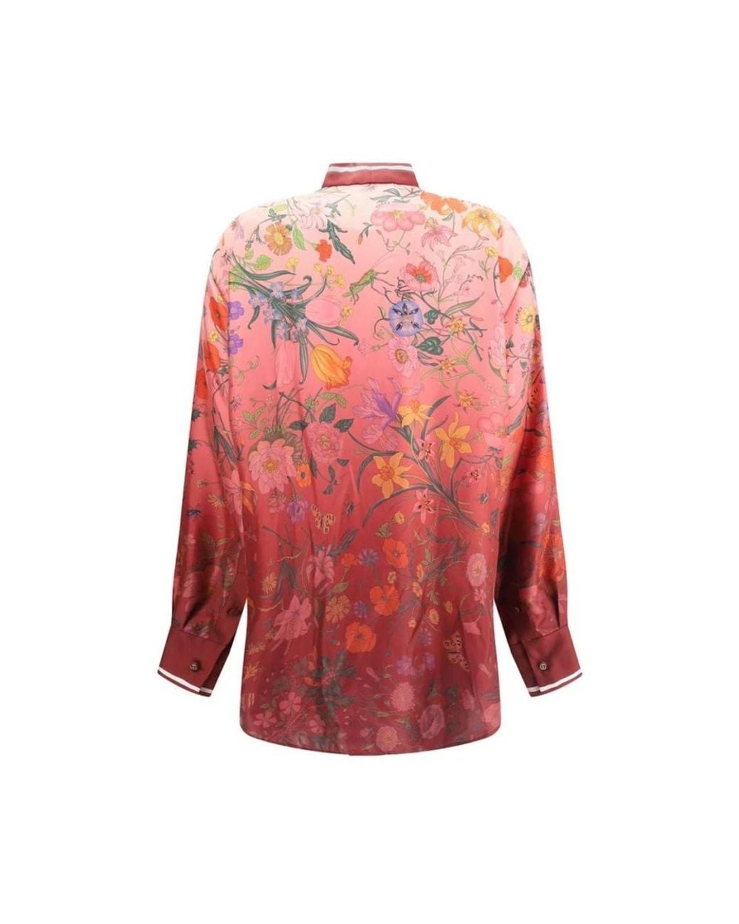 Gucci Red Silk Shirt With Flora Print