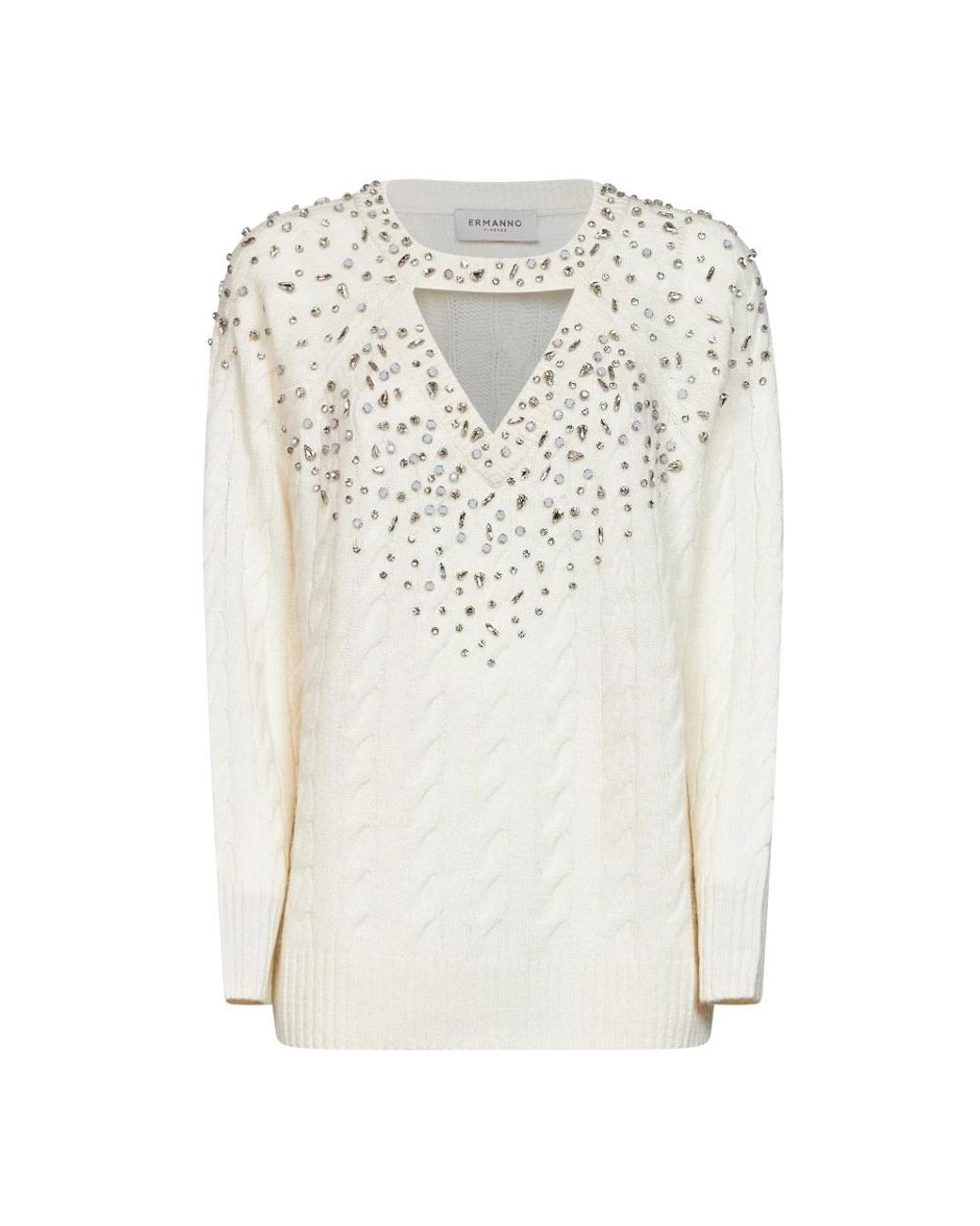 Ermanno Scervino White V-Neck Knitwear