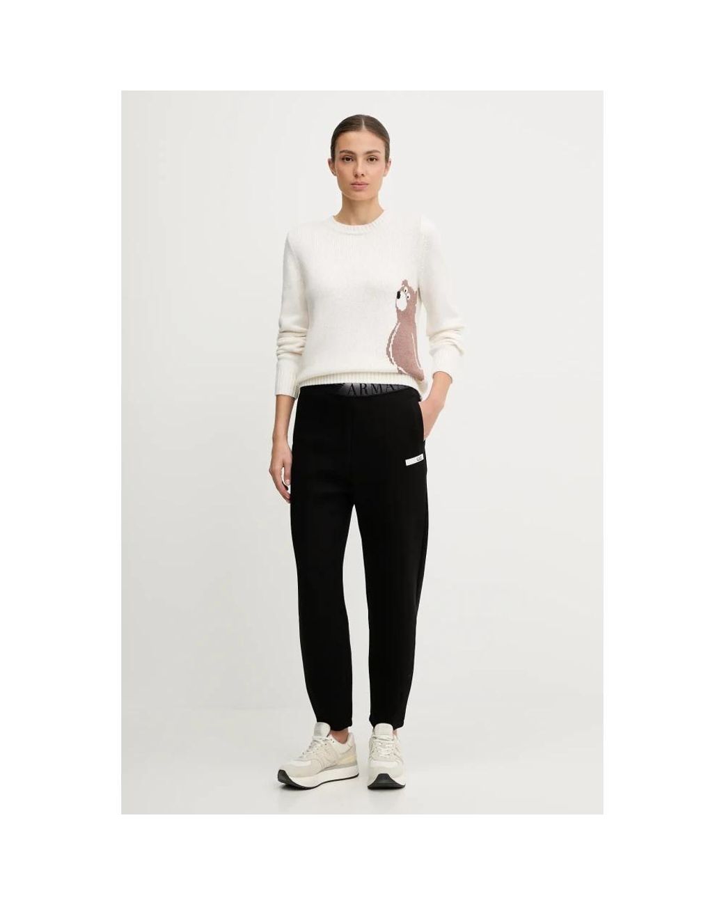 EA7 White Rundhals-Strickpullover