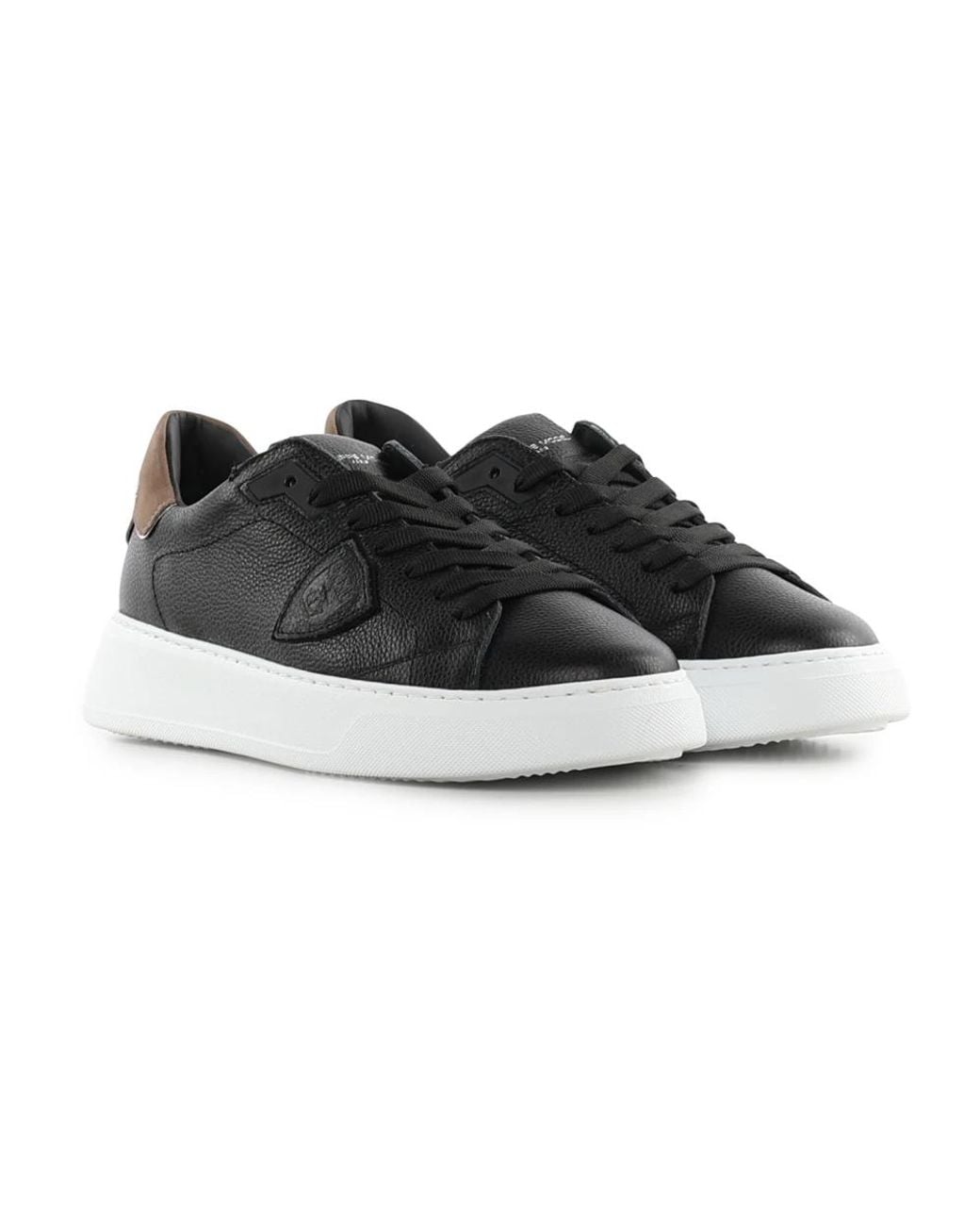 Philippe Model Black Temple Logo-Patch Pebbled-Leather Sneakers for men