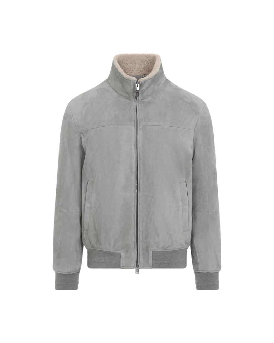 Canali Gray Leather Jackets for men