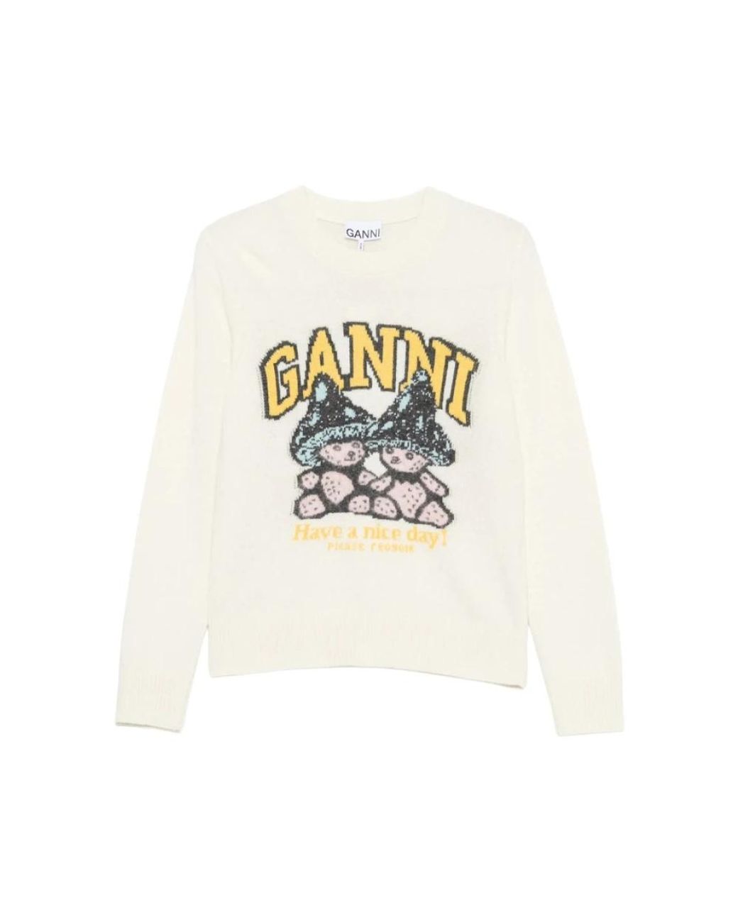 Ganni White Round-Neck Knitwear