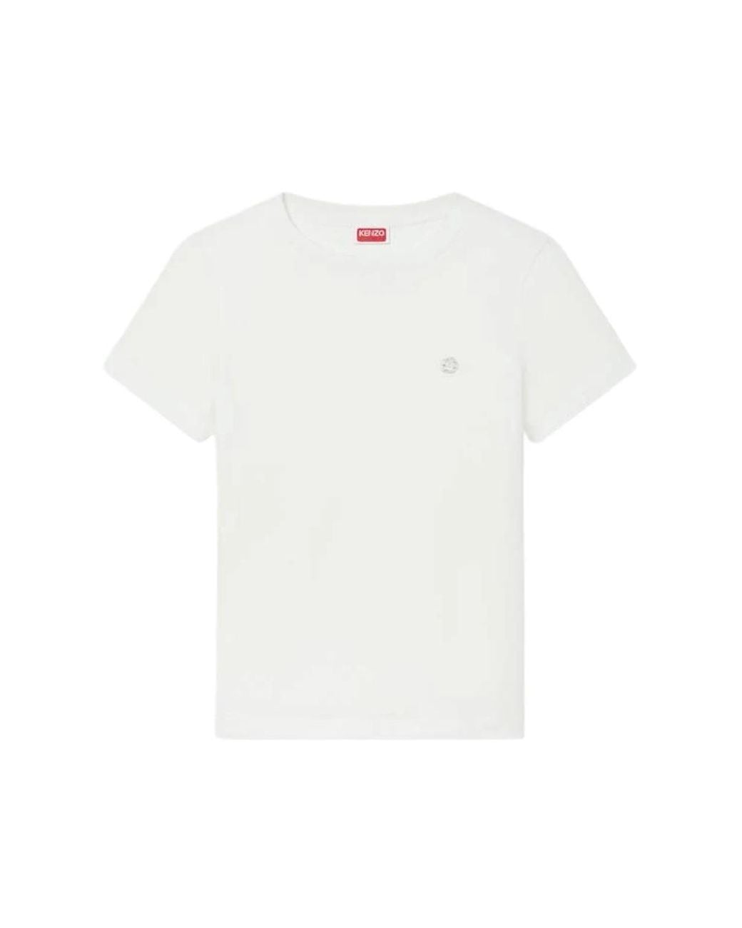 KENZO Tops ,Wit ,T-Shirt Con Ricamo 'Boke Flower' in het White