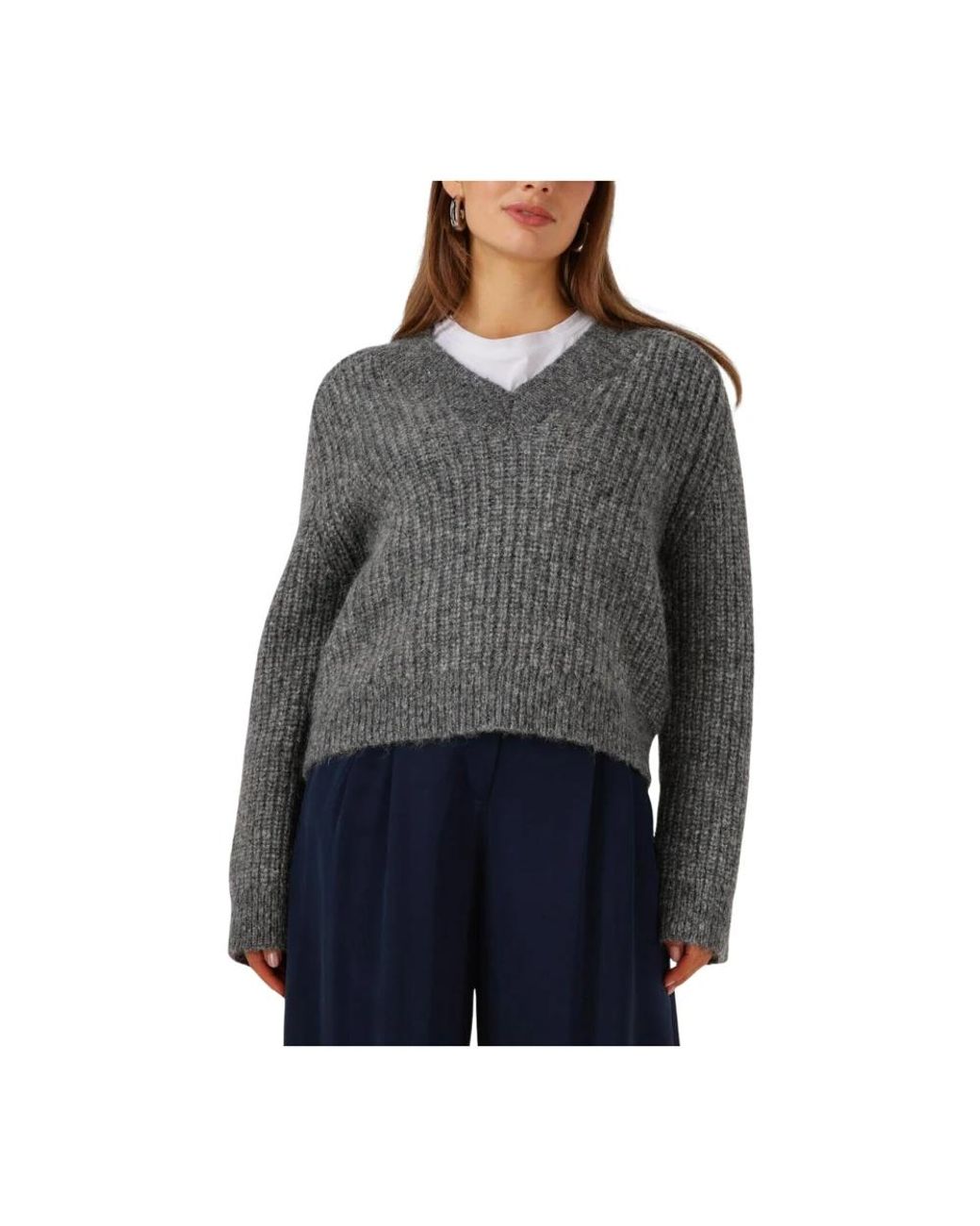 SELECTED Truien & Vesten ,Grijs ,Slfanjuli Ls Knit V-Neck in het Gray