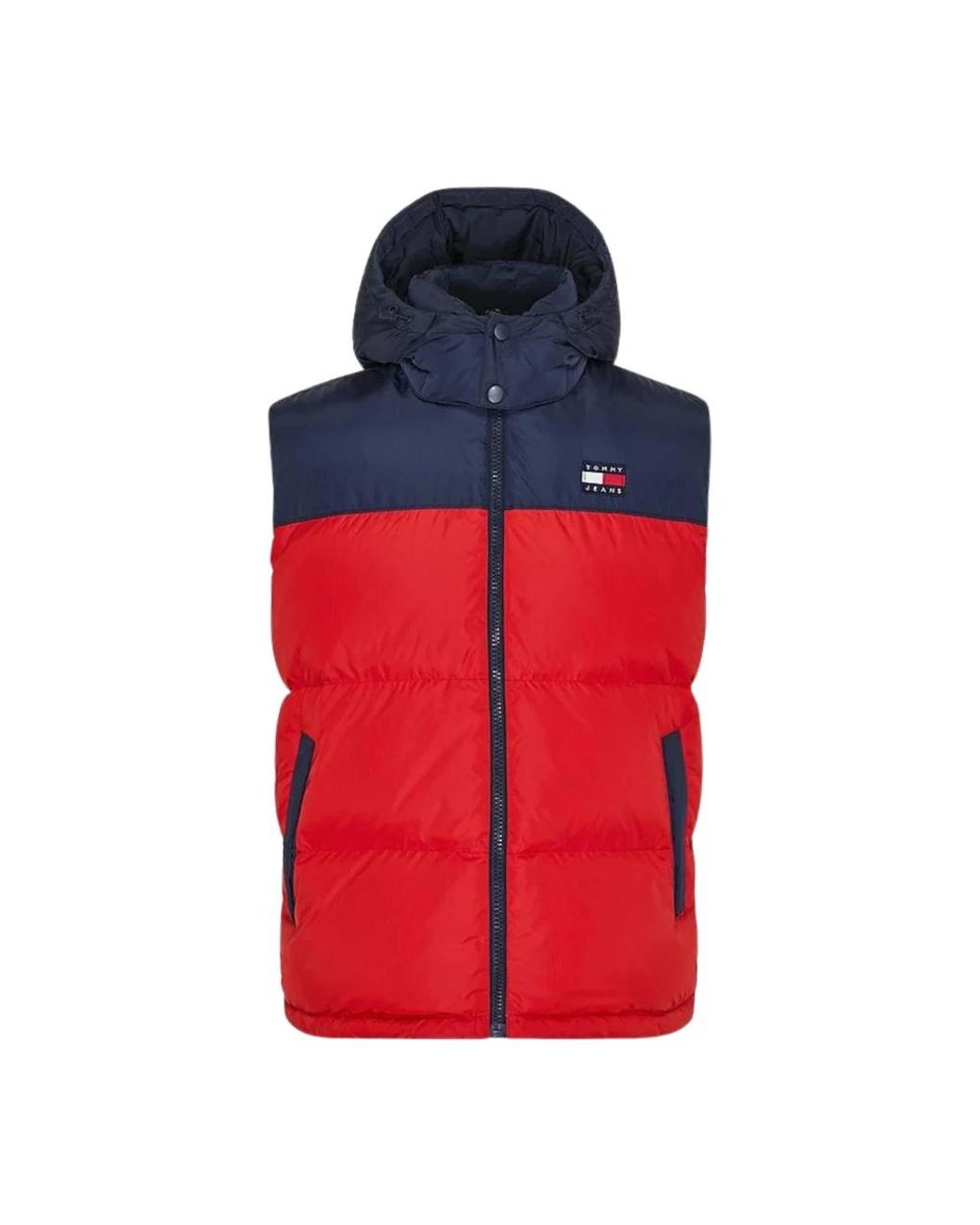 Tommy Hilfiger Jassen ,Rood ,Polyester Rode Color Block Gewatteerde Mouwloze Jas in het Red voor heren
