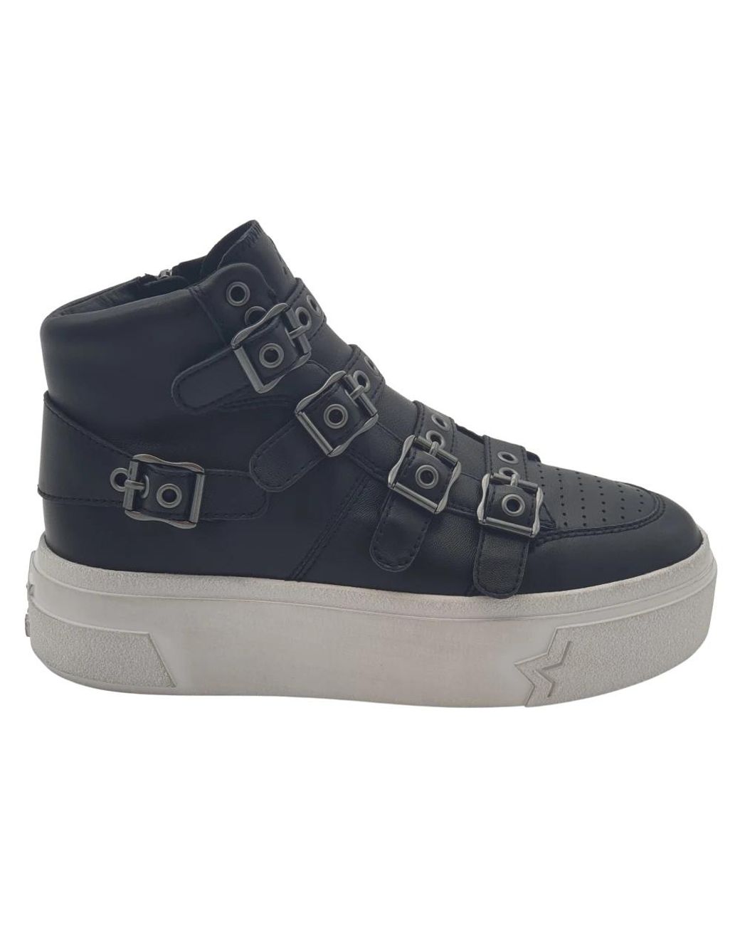 Ash Schoenen ,Zwart ,Leer Zwarte Leren Sneaker/Laars Met Metalen Banden En Gespen in het Blue